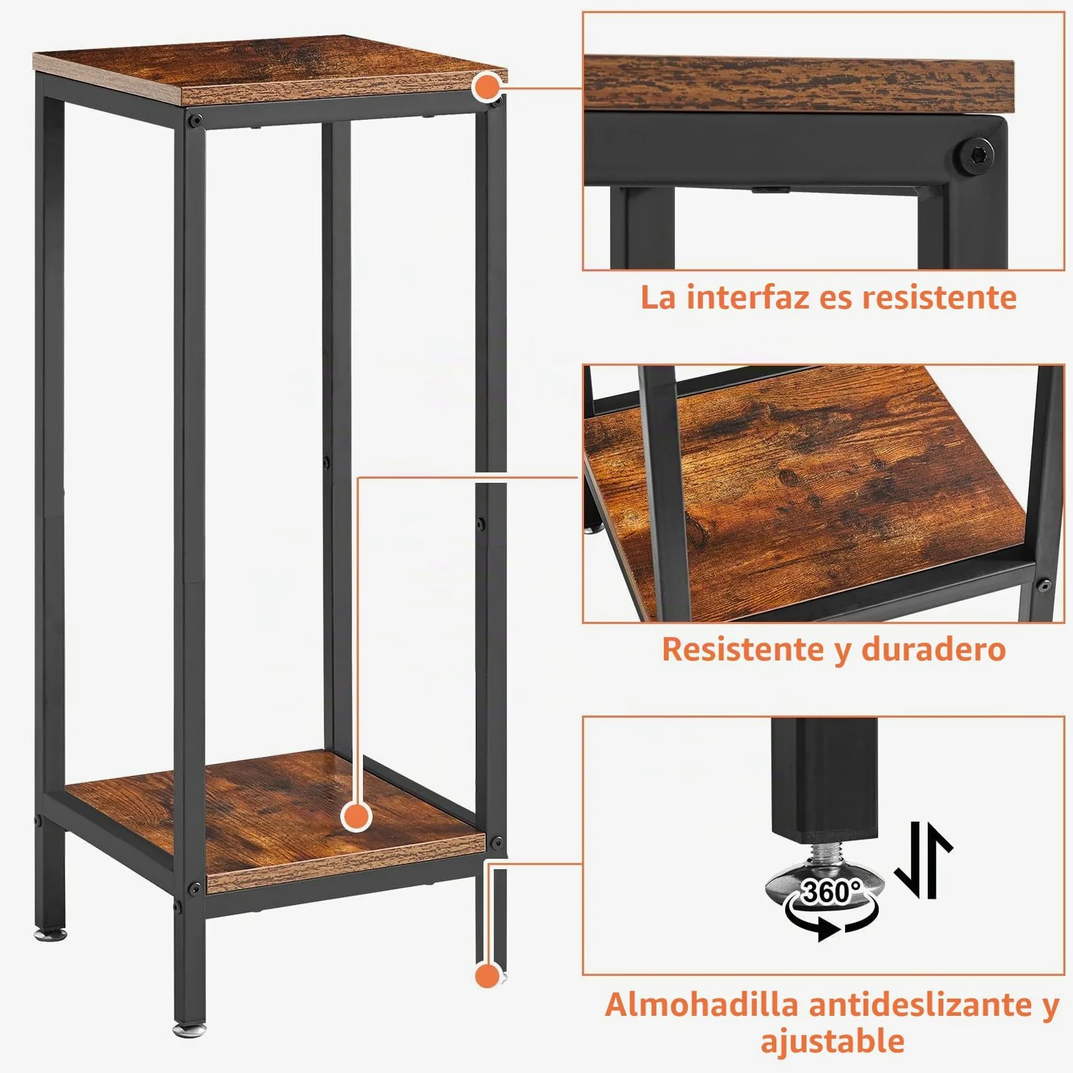 IBUYKE 2 Niveles de Soporte para Plantas para Interior, 76cm de Altura Soporte para Macetas de Madera, Cuadrado Soporte para Plantas para Interior Jardín Balcón, Marrón Rústico TMJ071H