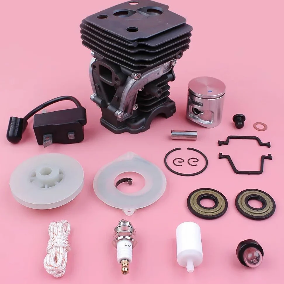 Kit de pistón de bobina de encendido de cilindro, for pieza de motosierra Husqvarna 445 445E, polea de arranque de retroceso, sello de aceite de resorte, bombilla de cebado de 42mm Kits de pist