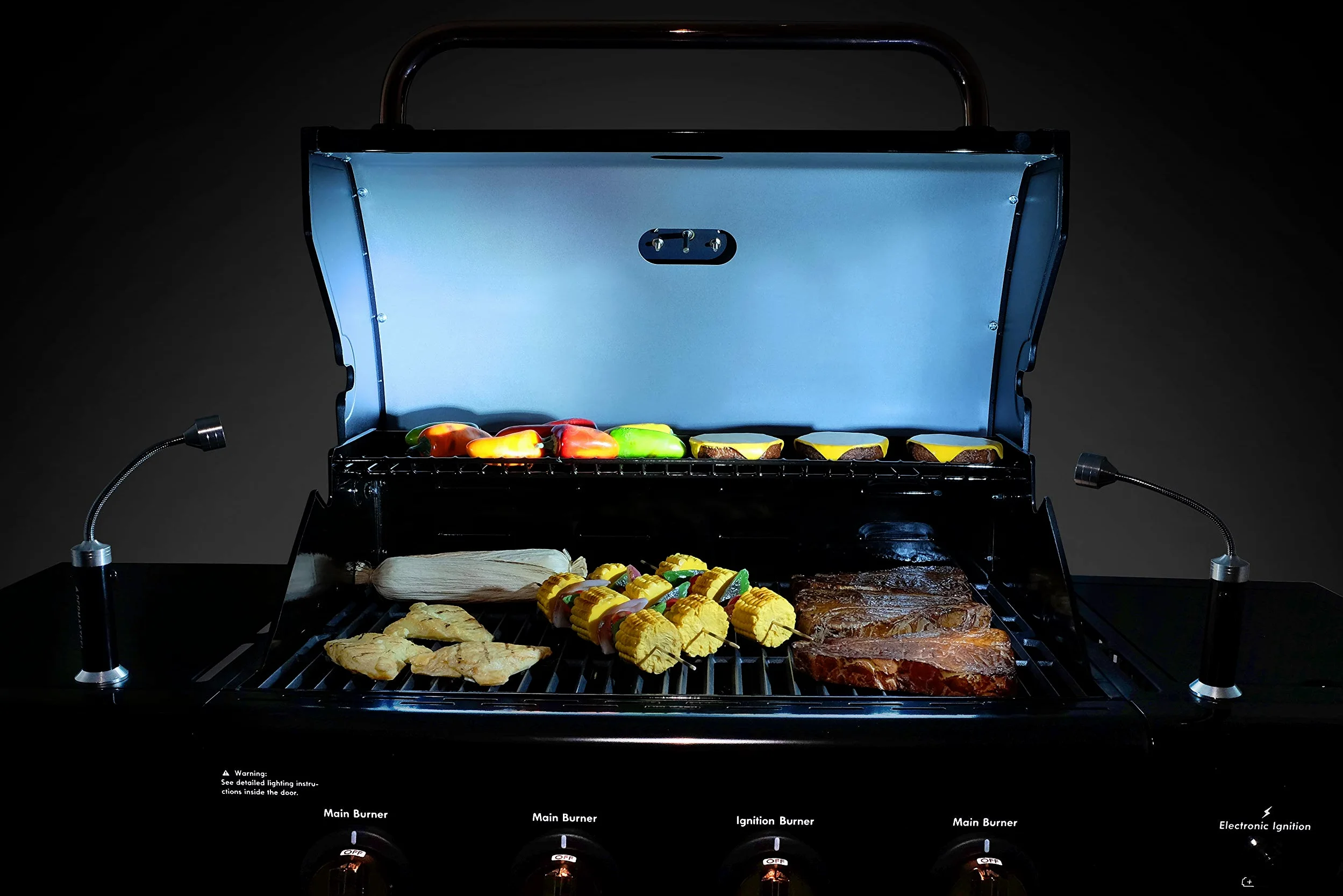 Permasteel Accesorios Barbacoa | Luz para Parrilla con Base Magnética y Resistente Calor | Lámpara LED para Exteriores | Lámpara de Parrilla Ajustable con Baterías | Paquete de 2 Piezas