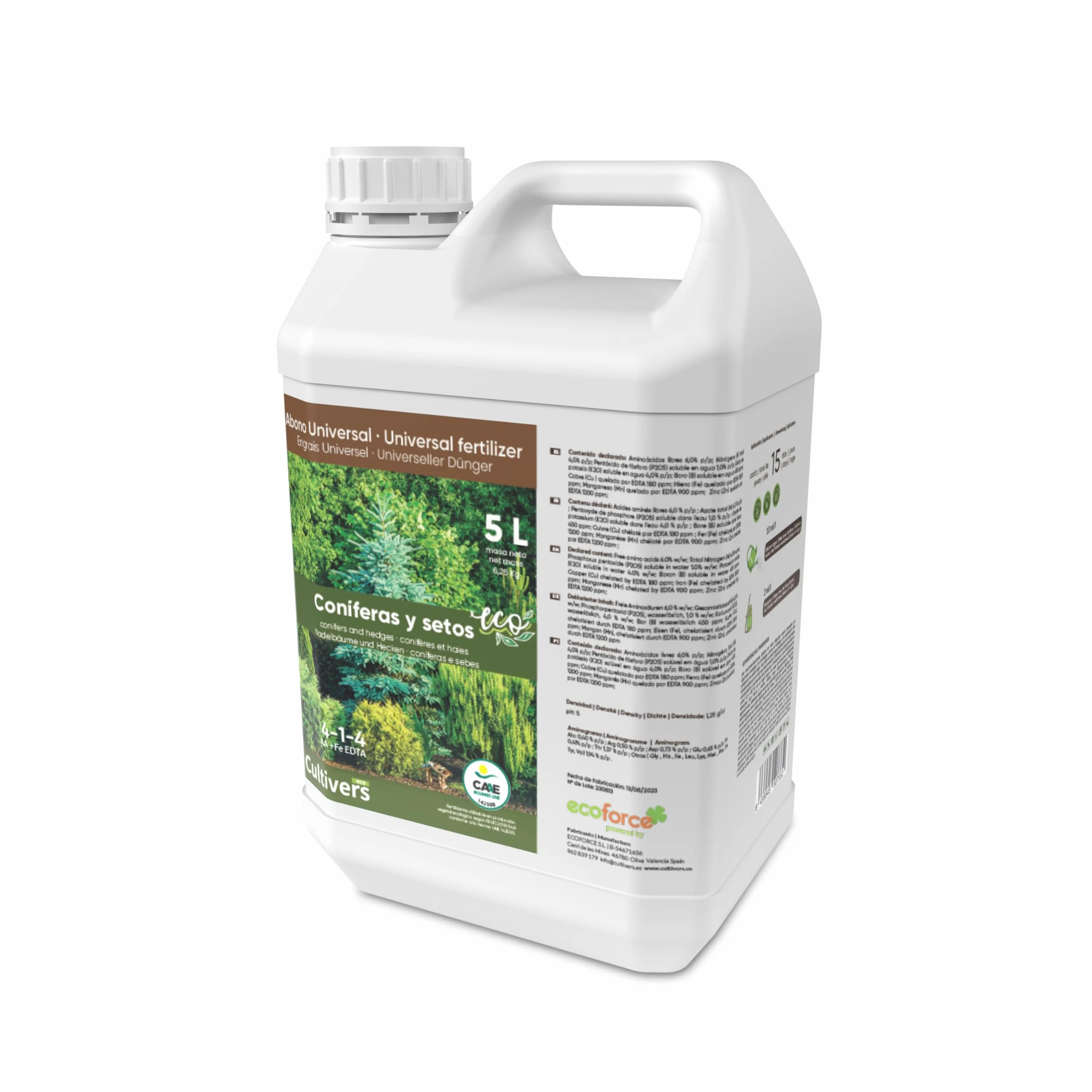 CULTIVERS Fertilizante Líquido para Coníferas y Setos Ecológico de 5 L. Abono 100% Orgánico y Natural. Evita Enfermedades, Arbustos vigorosos, Follaje mas verde