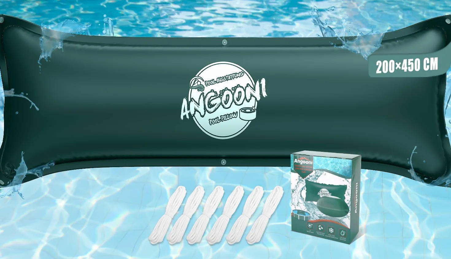 Angooni Cojín de piscina de invierno 200 x 450 cm XXL (para piscinas de 320 – 750 x 550 – 860 cm) | Cojín de aire para piscina con doble costura para cubierta de piscina | Cojín de piscina para el
