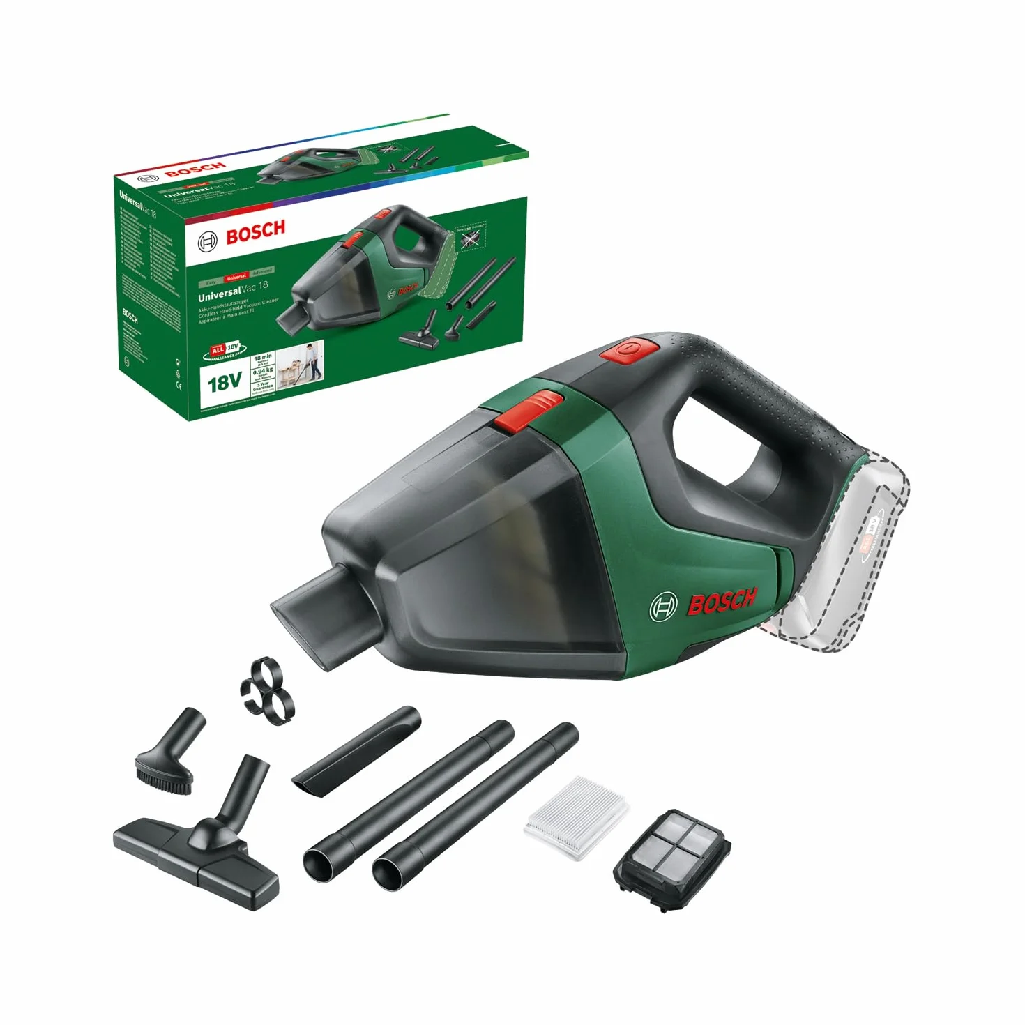Bosch Aspirador a batería UniversalVac 18 (sin batería, Sistema de 18V, en Caja)