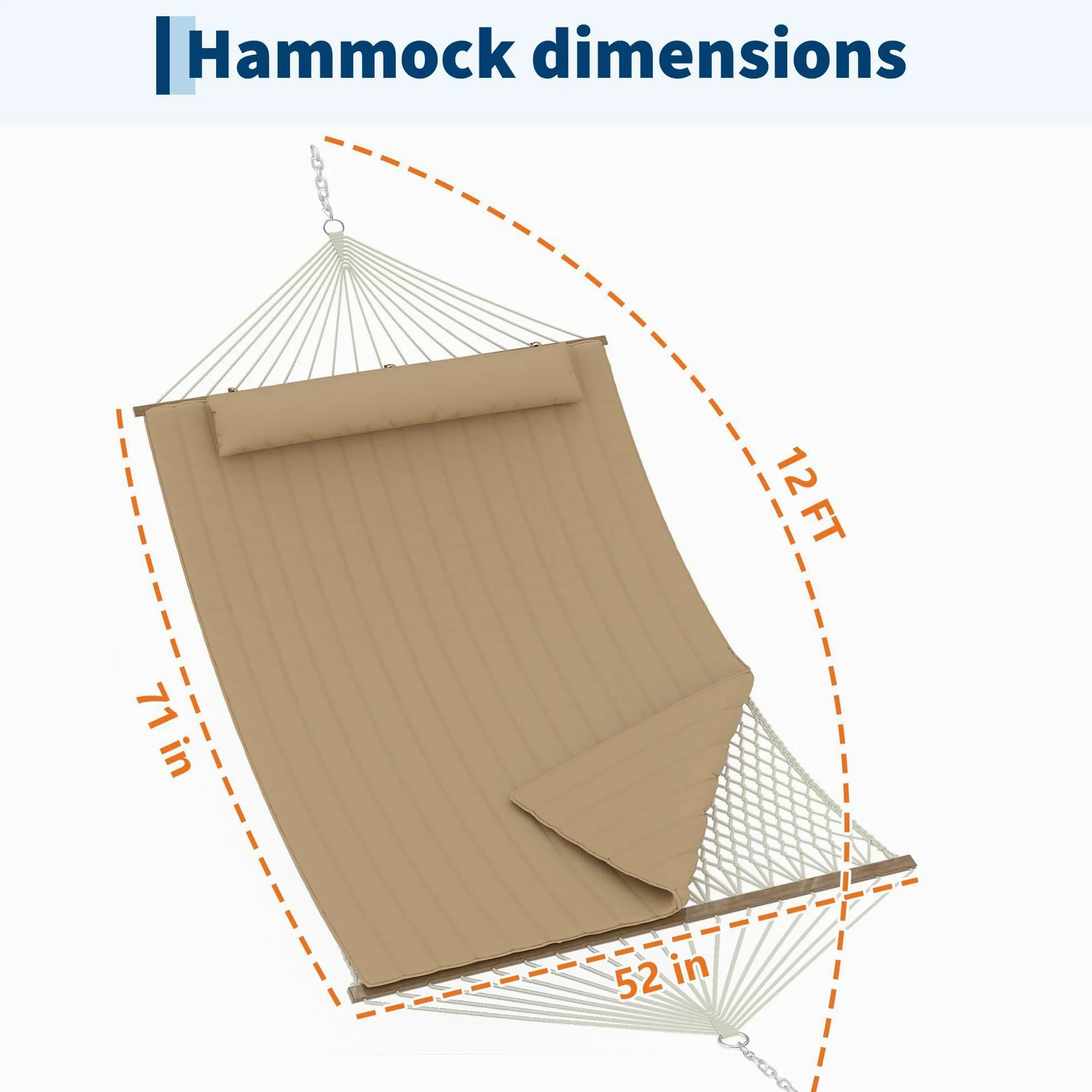 Garvee Hamaca Doble De Cuerda De Yute para Exteriores – Ergonómica con Cojín Extraíble y Resistencia Al Clima para Jardín, Patio o Playa – hasta 204 kg (Amarillo Marrón)