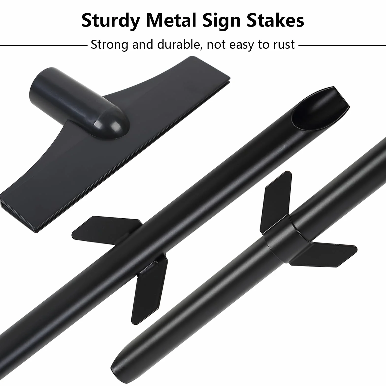 Estacas de señalización para carteles de 45 cm, soporte impermeable para señales de patio, soporte de letreros de metal, color negro, para jardín, patio, césped (4, negro)