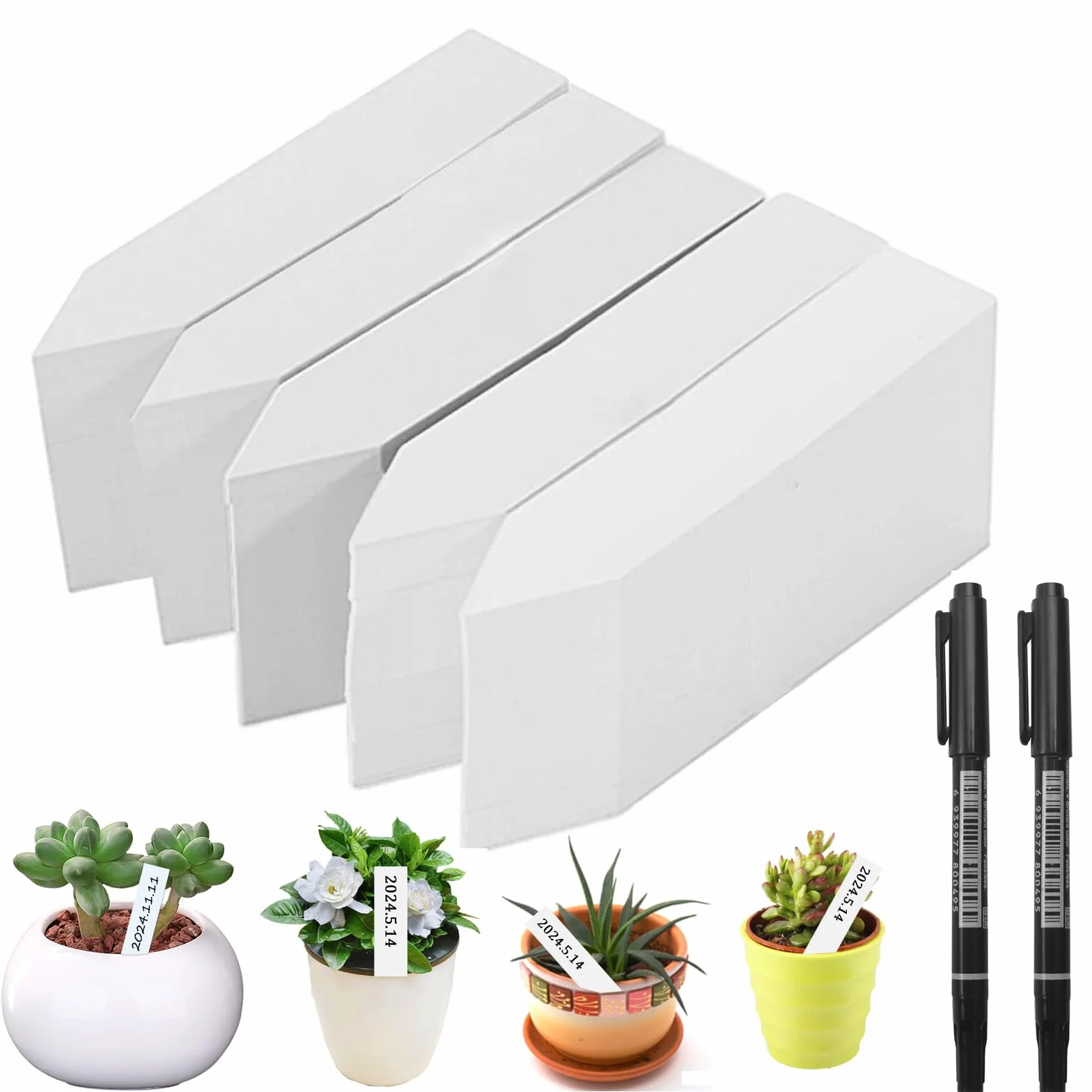 500 Piezas Etiquetas Plantas Plastico, 10x2cm Etiquetas para Plantas Jardineria Exterior, Marcadores de Jardín Reutilizable con 2 Bolígrafos Negros, para Semillero, Semillas, Plantas, Hierbas, Blanco