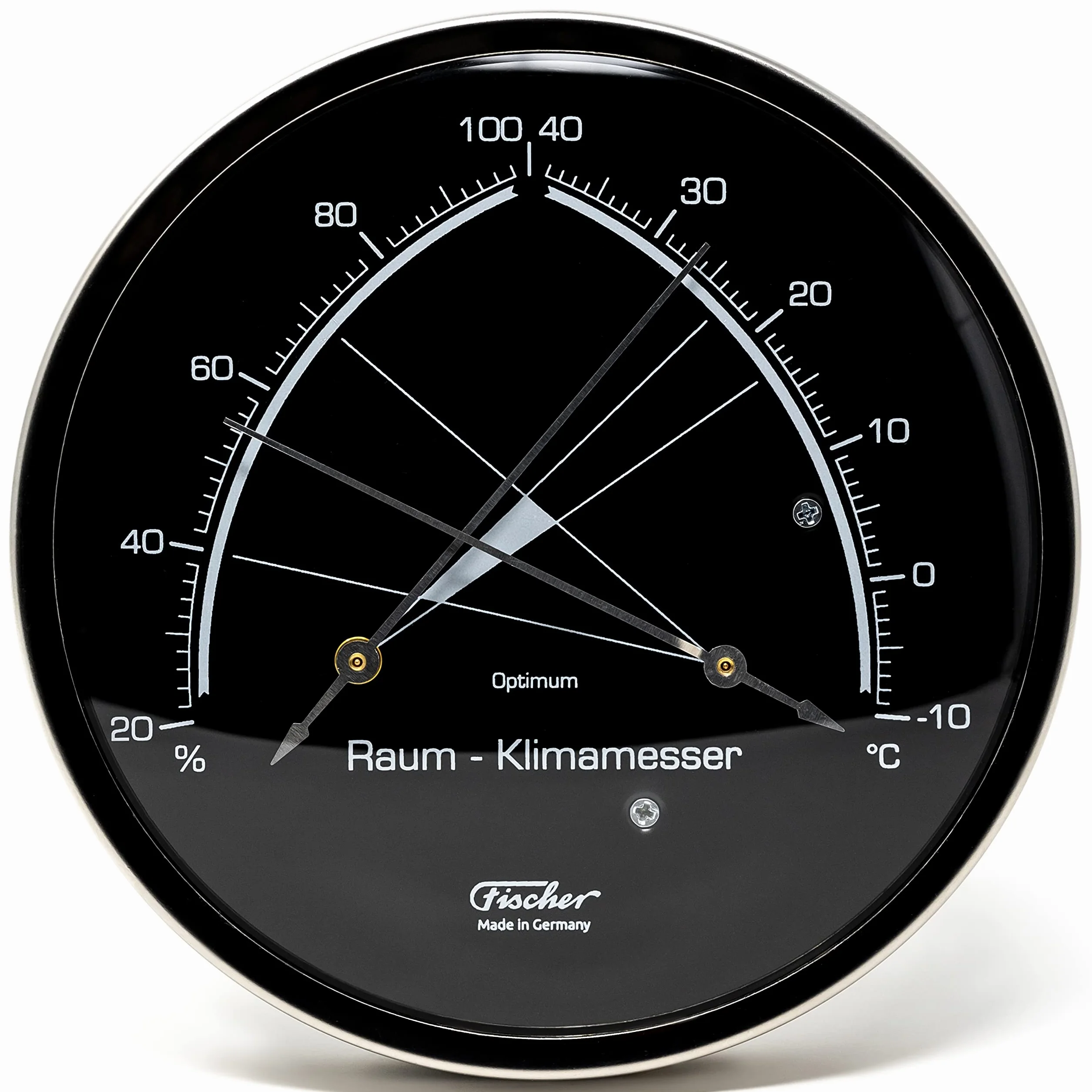 Fischer 146.01.06 - Medidor de aire acondicionado para habitación - Higrómetro sintético de 130 mm y termómetro bimetálico de acero inoxidable fabricado en Alemania