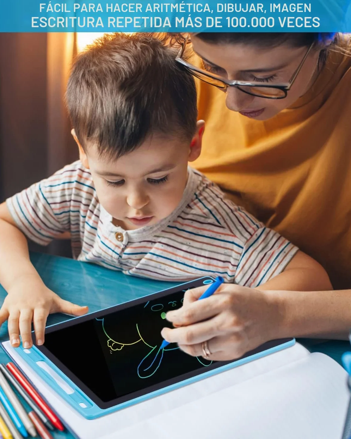 Tableta Gráfica LCD 8,5 Pulgadas con Lápiz de Escritura, Tablero de Dibujo Colorido Borrable Reutilizable para Niños 3+ Años