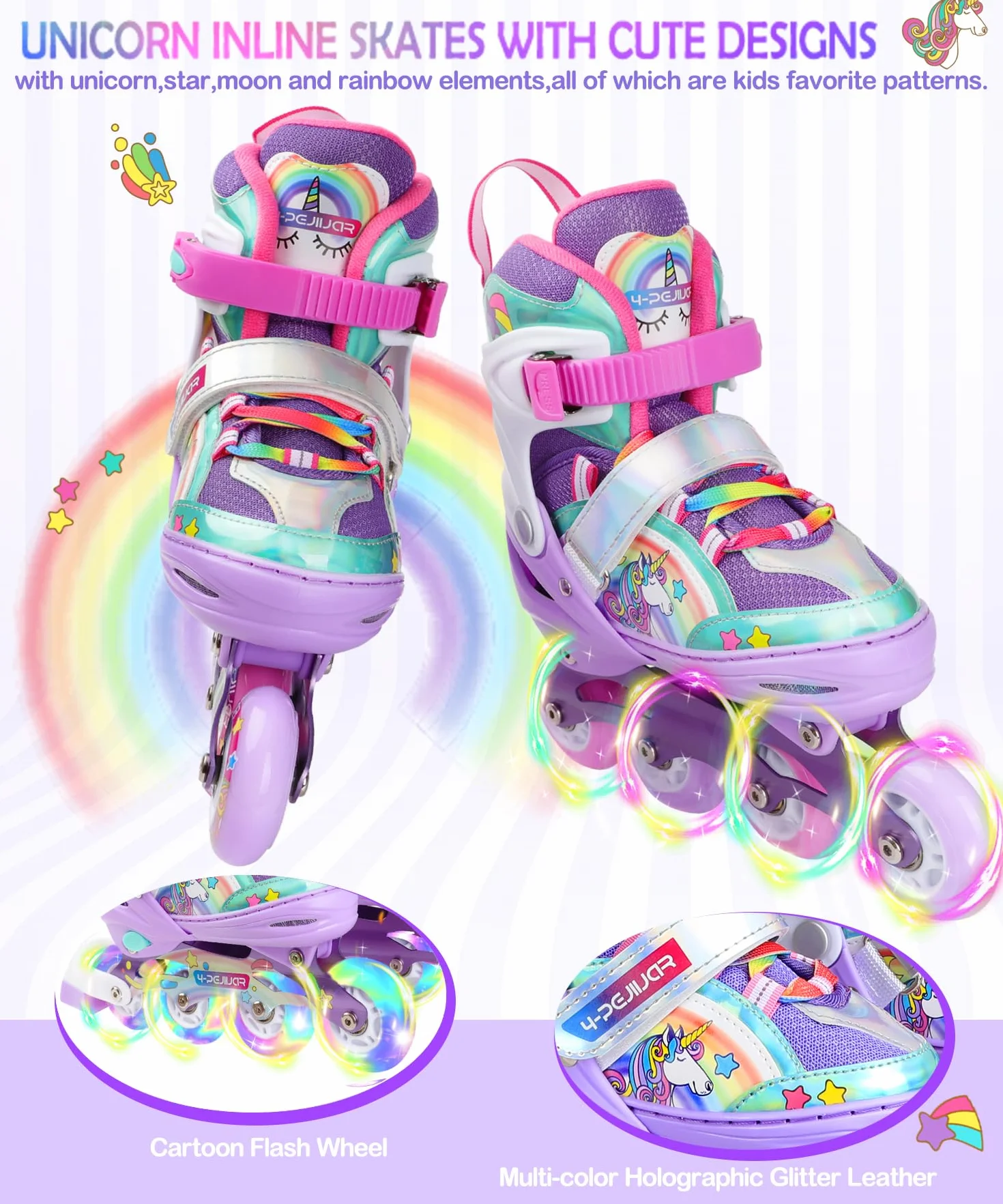 Patines en línea Unicornio para Niñas Ajustables con Ruedas Luminosas 4 Ruedas Quad Principiantes