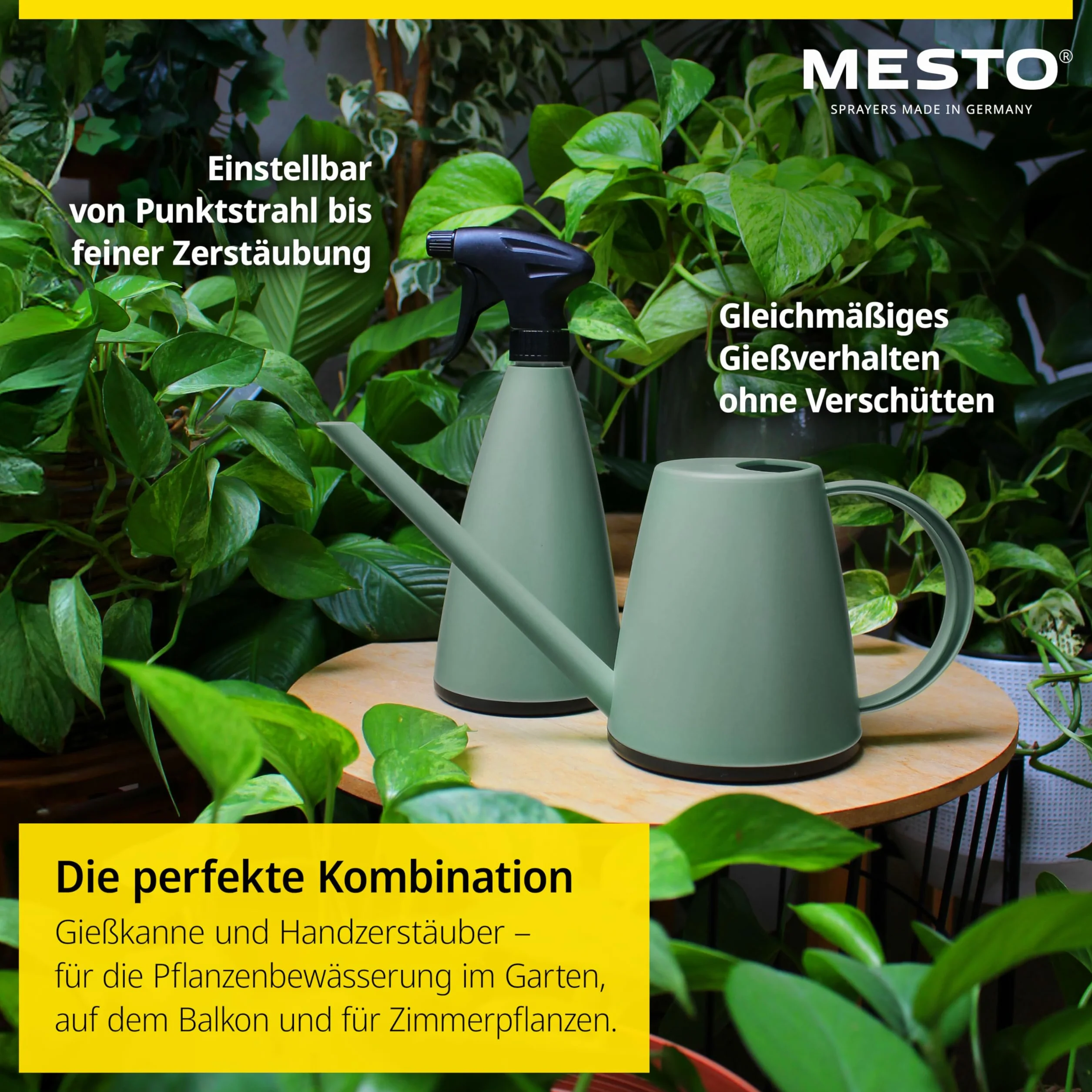 Mesto Lucky Forest - Regadera de 1 L, Incluye atomizador de Mano Mini Forest de 0,79 l, Botella de Spray y regadera para Plantas de Interior y jardín, riego y Cuidado de Plantas, Boquilla Ajustable