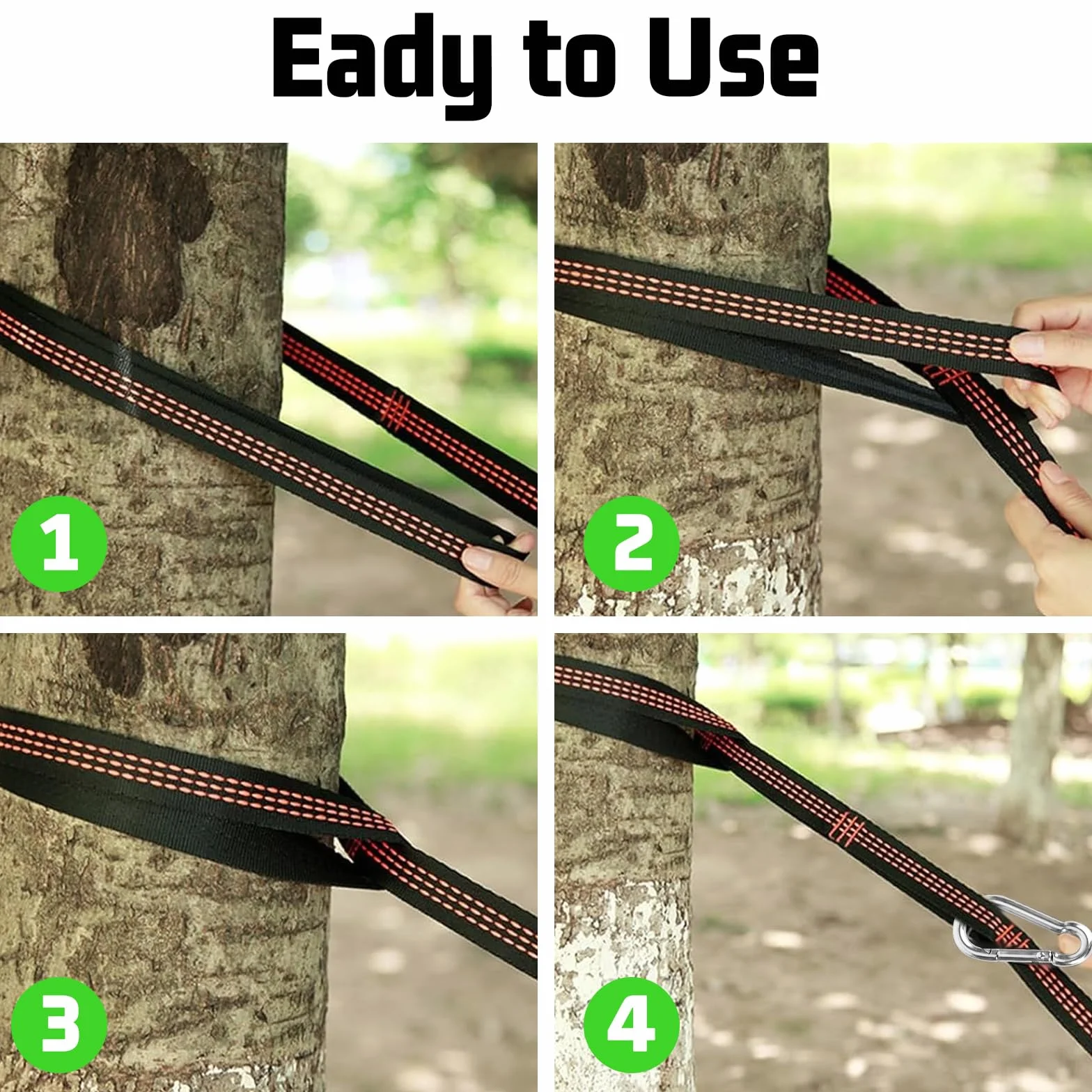 Juego de fijación para hamaca, kit de cuerda de suspensión, juego de suspensión de 300 kg con correas para árbol, fijación de columpio para hamaca de barra, cuerda de hamaca con 2 mosquetones