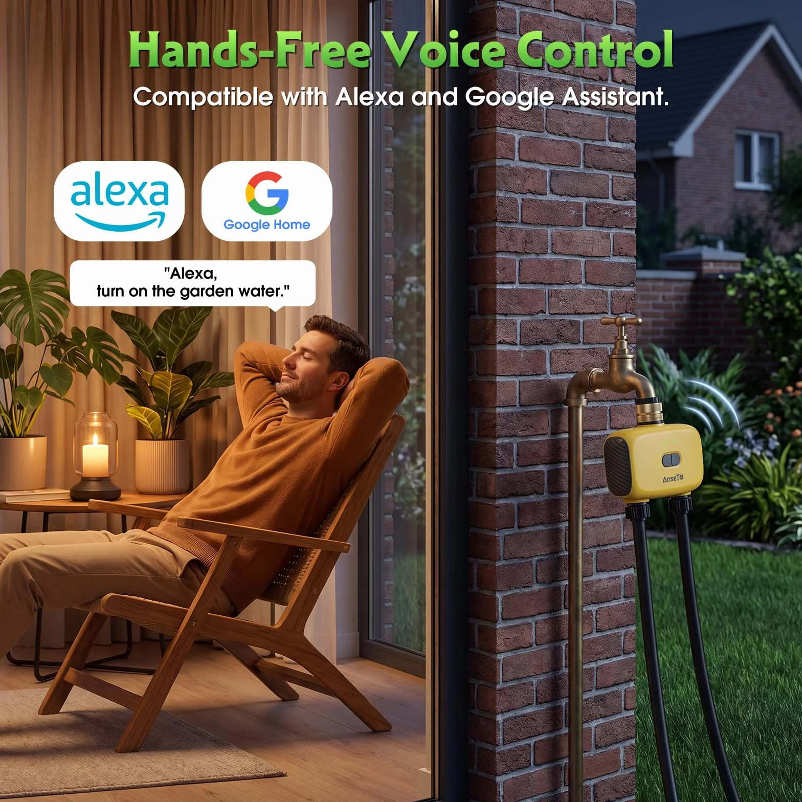Programador Riego WiFi con 2 Salidas, Latón, Control Remoto Automático para Jardín