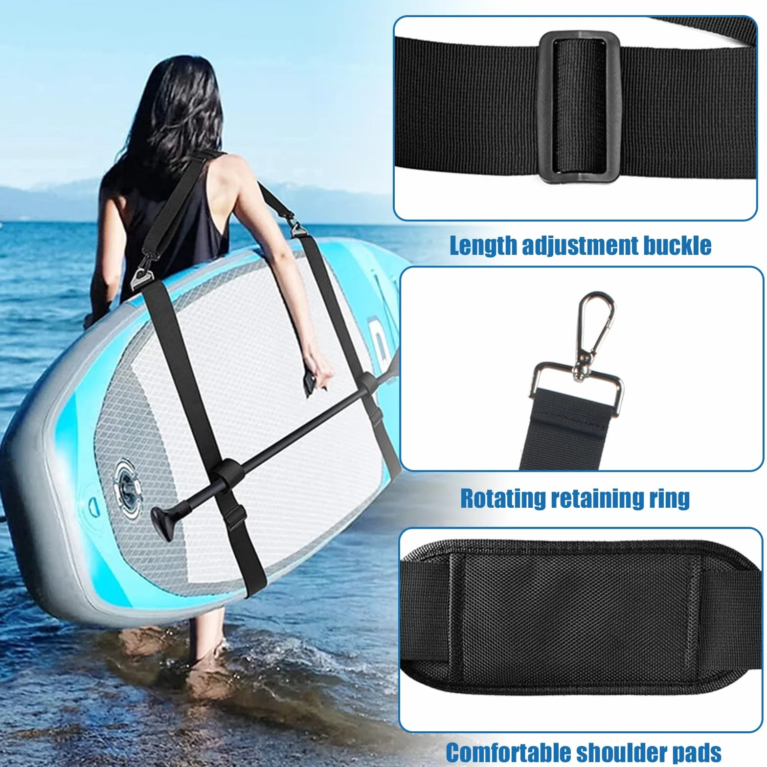 Funmo Correa de Transporte Portátil Manos Libres Acolchada para Kayak, Surf y Longboards