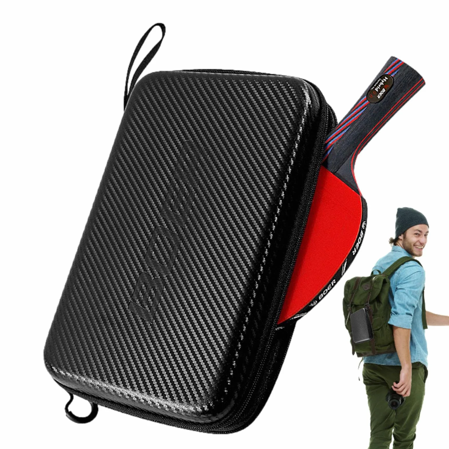 Funda de Tenis de Mesa Rígida Impermeable para 2 Raquetas y Bolas