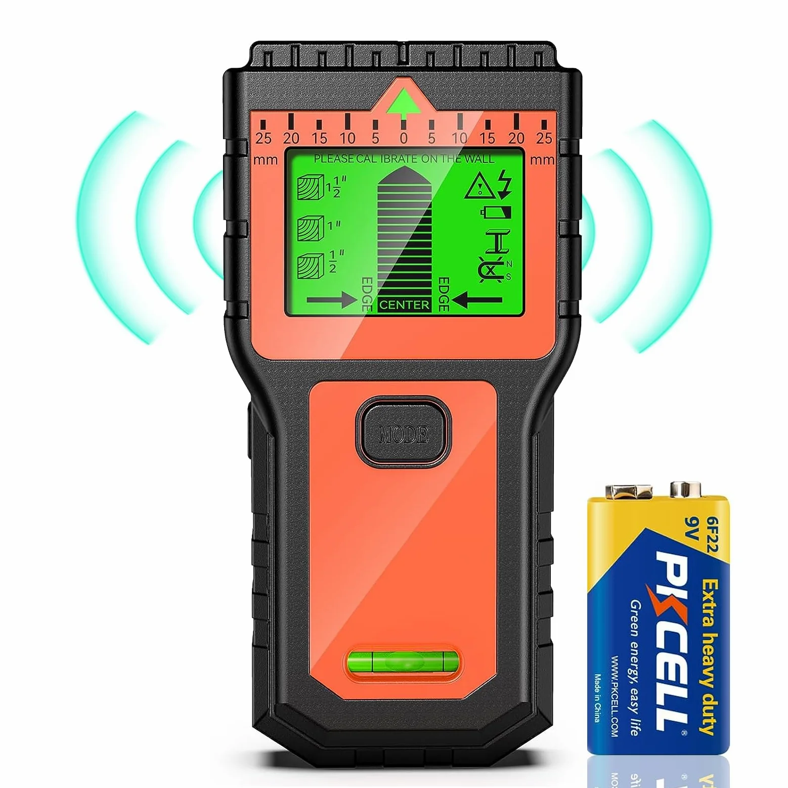Escáner de pared 8 en 1, detector de pernos con pantalla LCD y alarma de audio, detector de cables para pared, madera, alambre de CA, metal, vigas de cable, detección de tuberías (naranja)