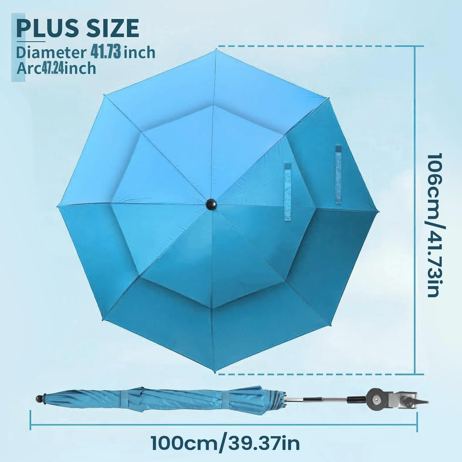 Genérico Parasol Con Clip Para Asiento Portátil Ajustable 180° UPF 50+ | Sombrilla de Playa y Camping Para Exteriores, Viajes, Vacaciones, Tomar El Sol, Camping, Picnics, Patio Y Silla De Ruedas
