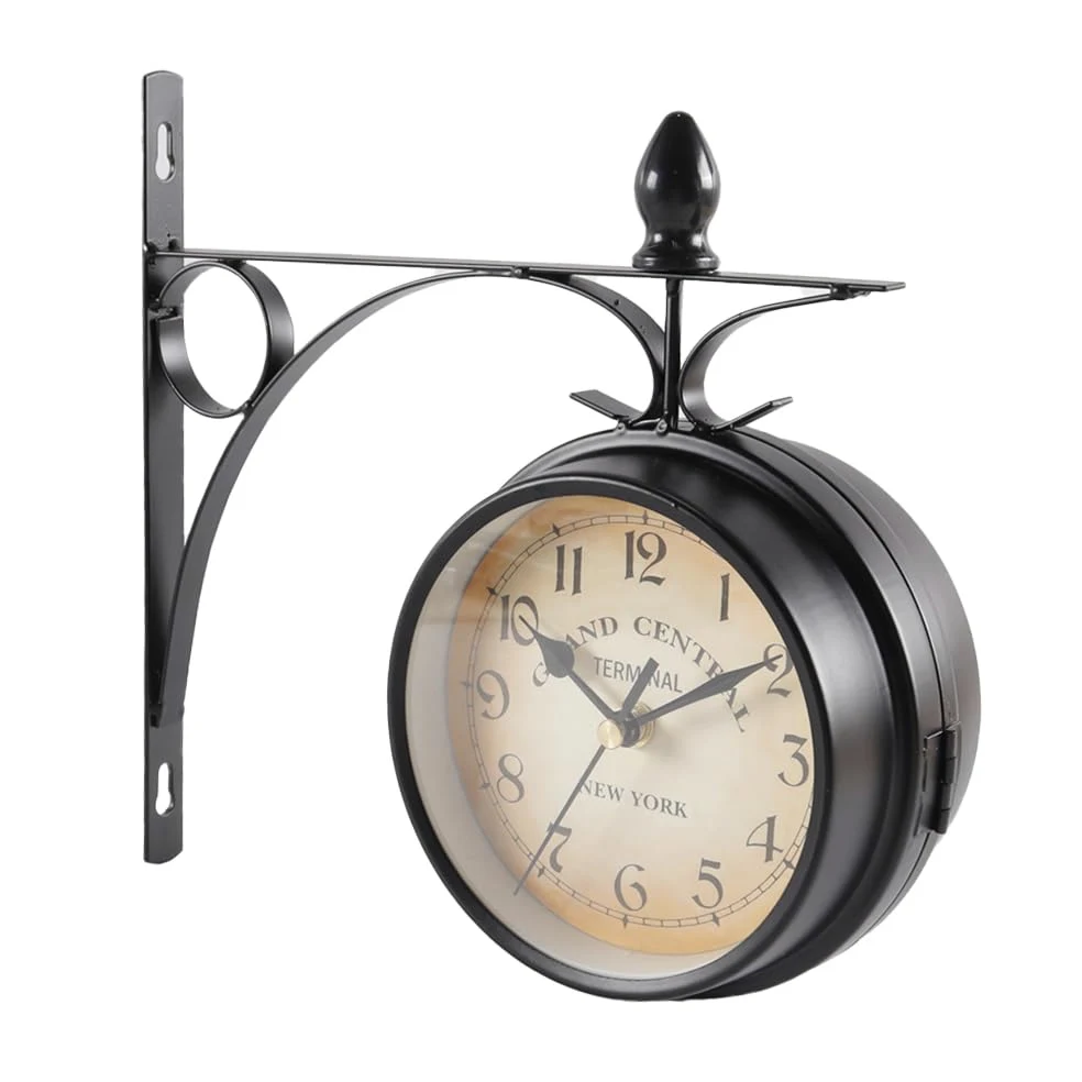 Reloj de pared retro doble cara 4,72 pulgadas silencioso péndulo interior exterior regalo