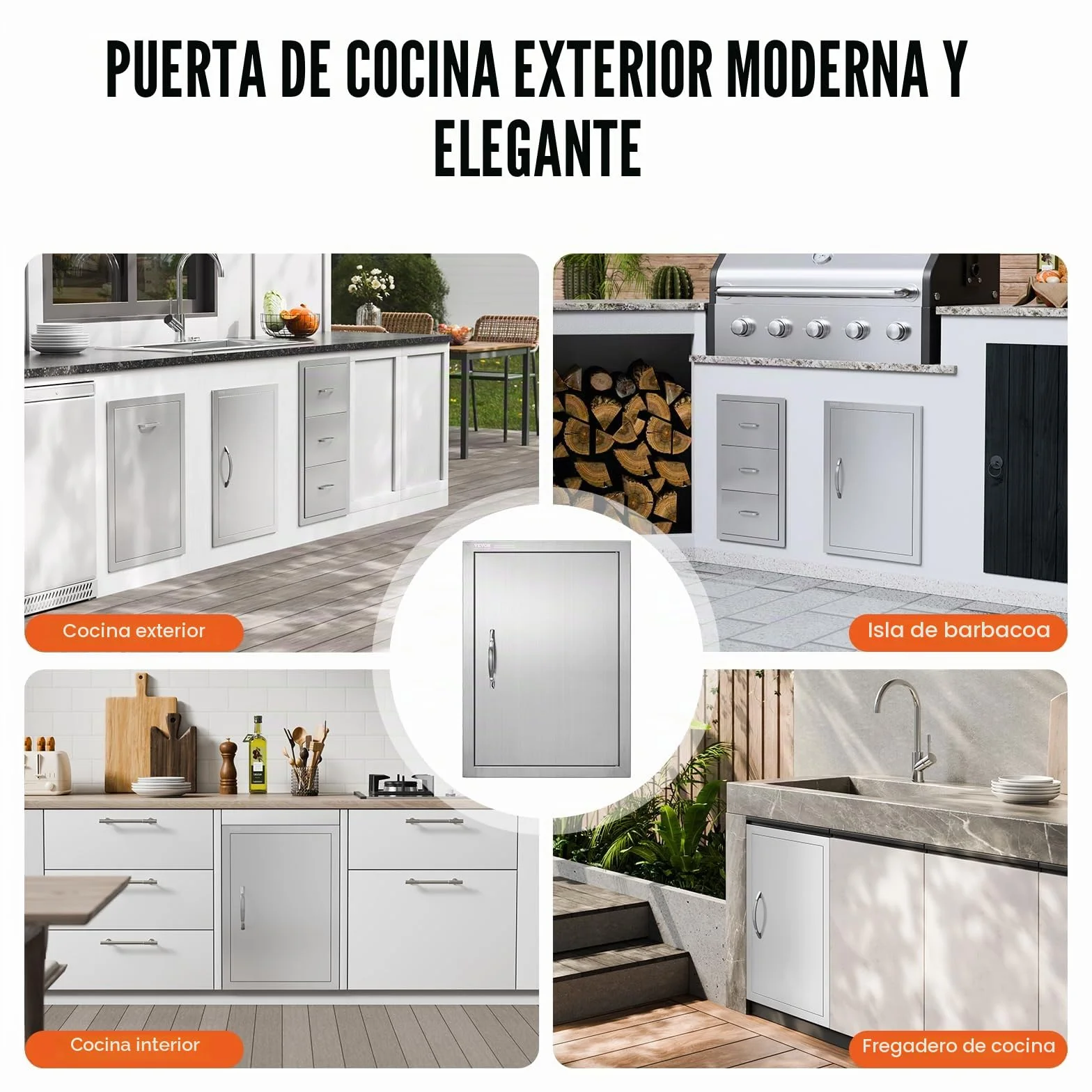 VEVOR Puerta de Acceso a Barbacoa Puerta de Cocina Exterior Simple de 432x610 mm Puerta Empotrada de Acero Inoxidable con Manija Empotrada para Isla de Barbacoa, Estación de Parrilla, Armario Exterior
