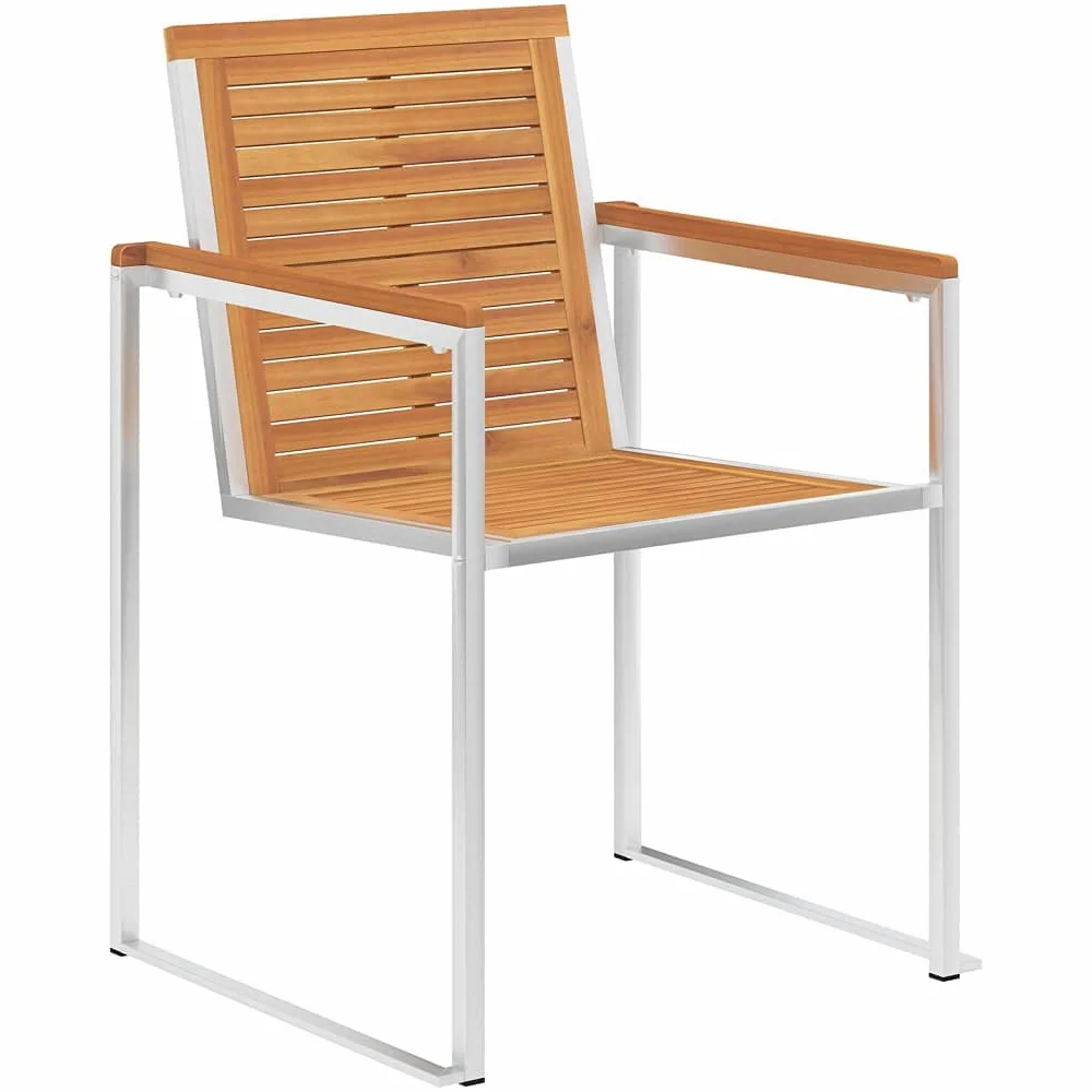 Juego de 8 sillas de jardín con cojines de madera maciza de acacia y acero inoxidable – Juego de sillas de jardín de madera de acacia con cojines para patio y jardín