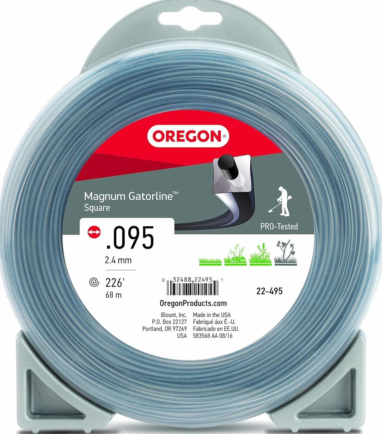 Oregon Magnum Gatorline 095 - Cuerda de desbrozadora Cuadrada Profesional para cortacésped de Gas y eléctrica, se Adapta a la mayoría de Modelos estándar de 0.95 Pulgadas x 226 pies (22-495)