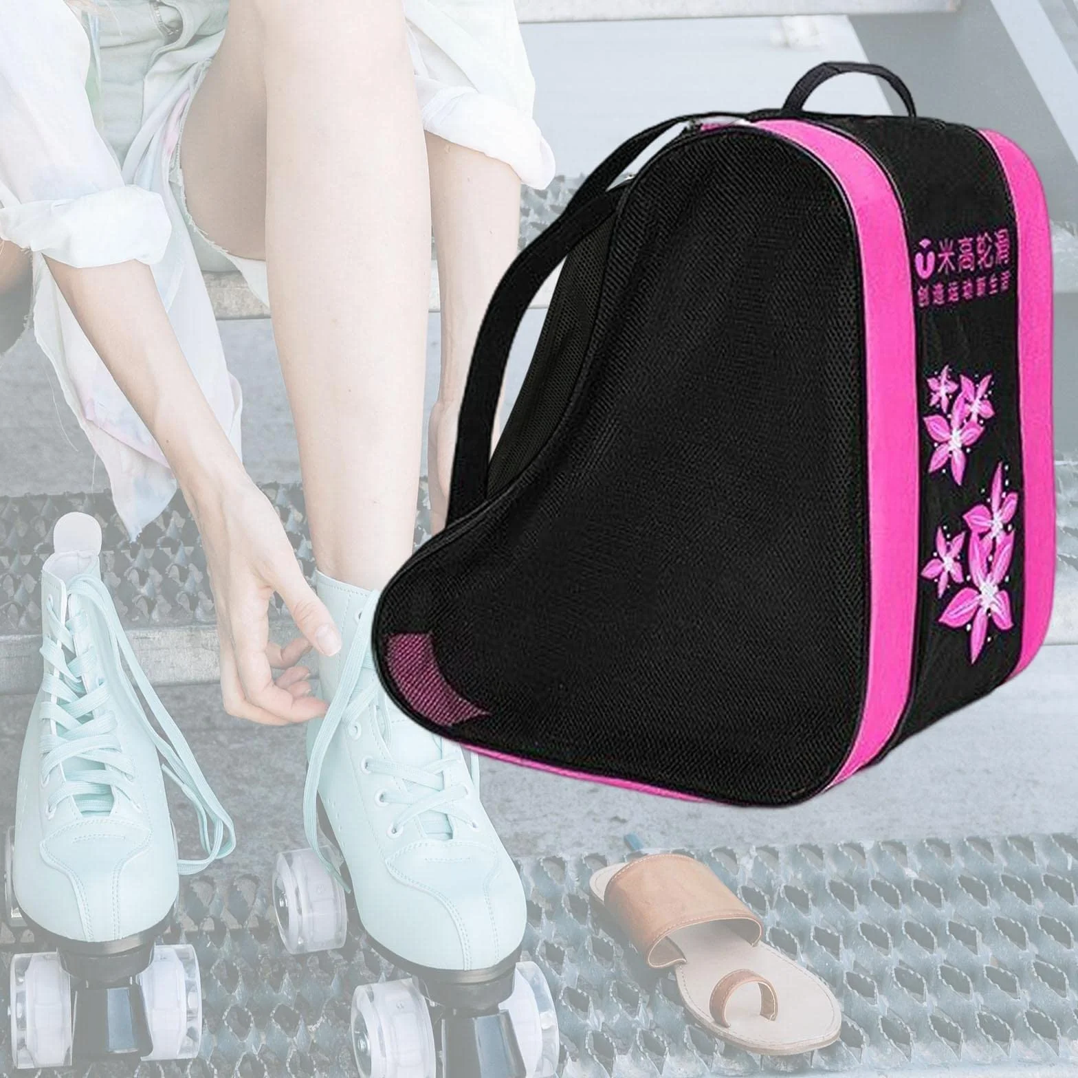 Bolsa para patines de ruedas rosa portátil