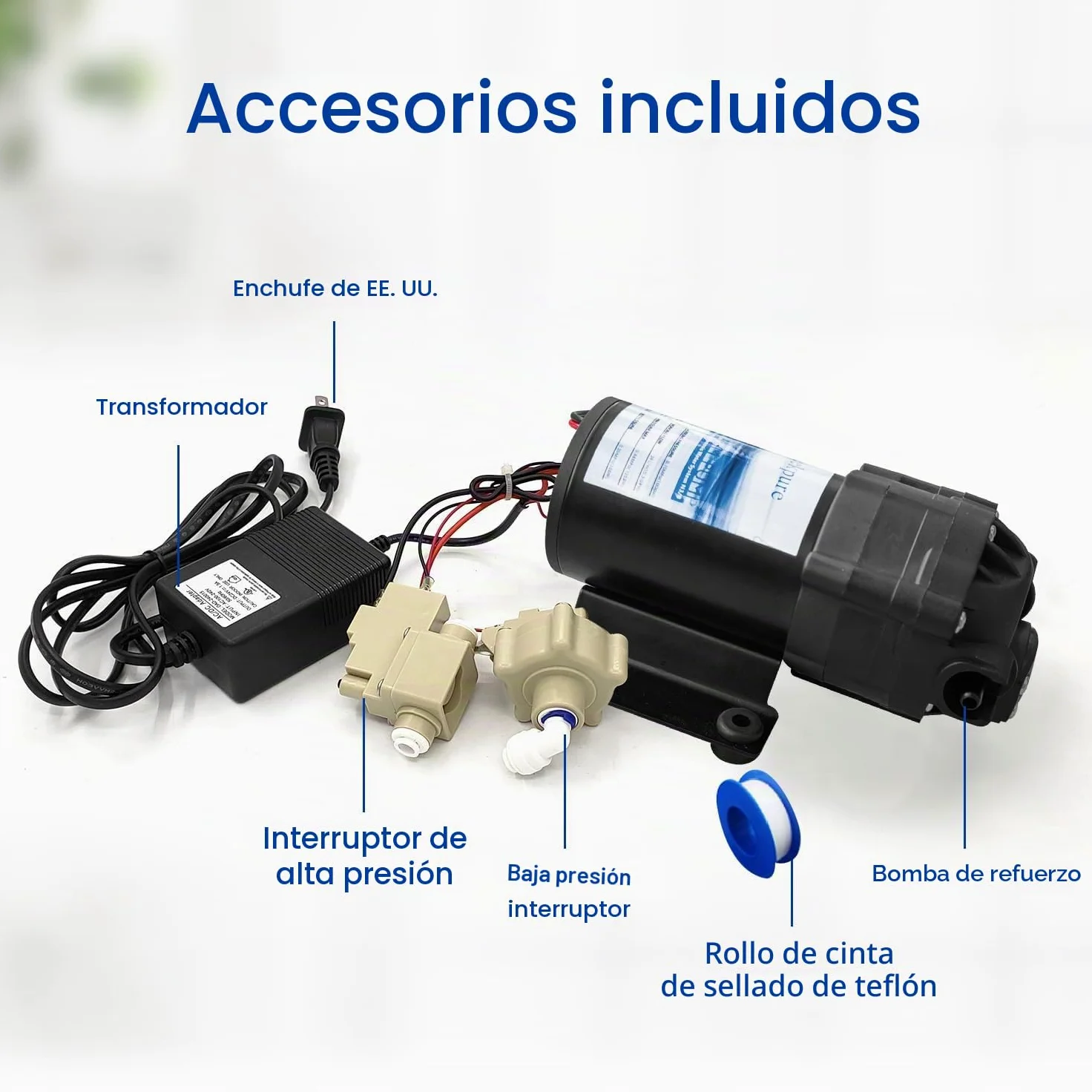 Geekpure Kit de bomba refuerzo ósmosis inversa con transformador + interruptores de alta y baja presión + accesorios para sistema RO