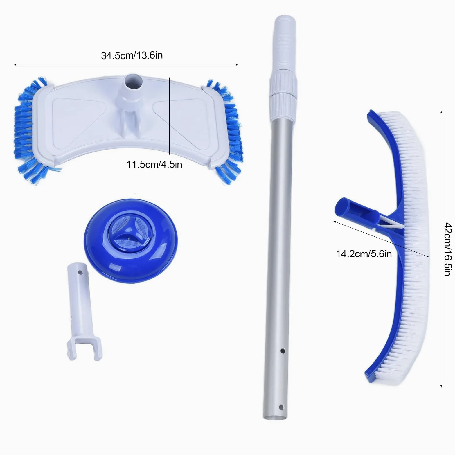 Cepillo de limpieza de piscina resistente con cerdas de nailon y clips EZ for limpiar paredes de piscina, azulejos y pisos, kit de cepillo de piscina de 18 pulgadas, kit de cepillo de piscina de 18 pu