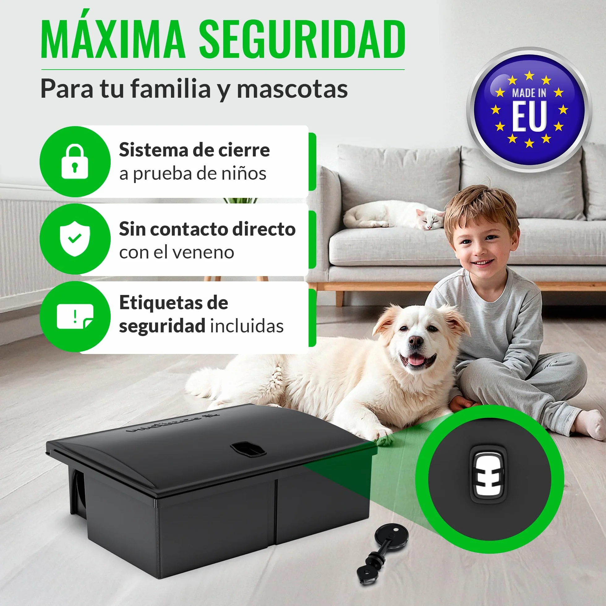 Mice&Co Portacebos para Ratones con Llave - Estación de Cebo para Pequeños Roedores - Trampa Ratones Profesional Caja para Cebo Veneno | Pack 4 Unidades