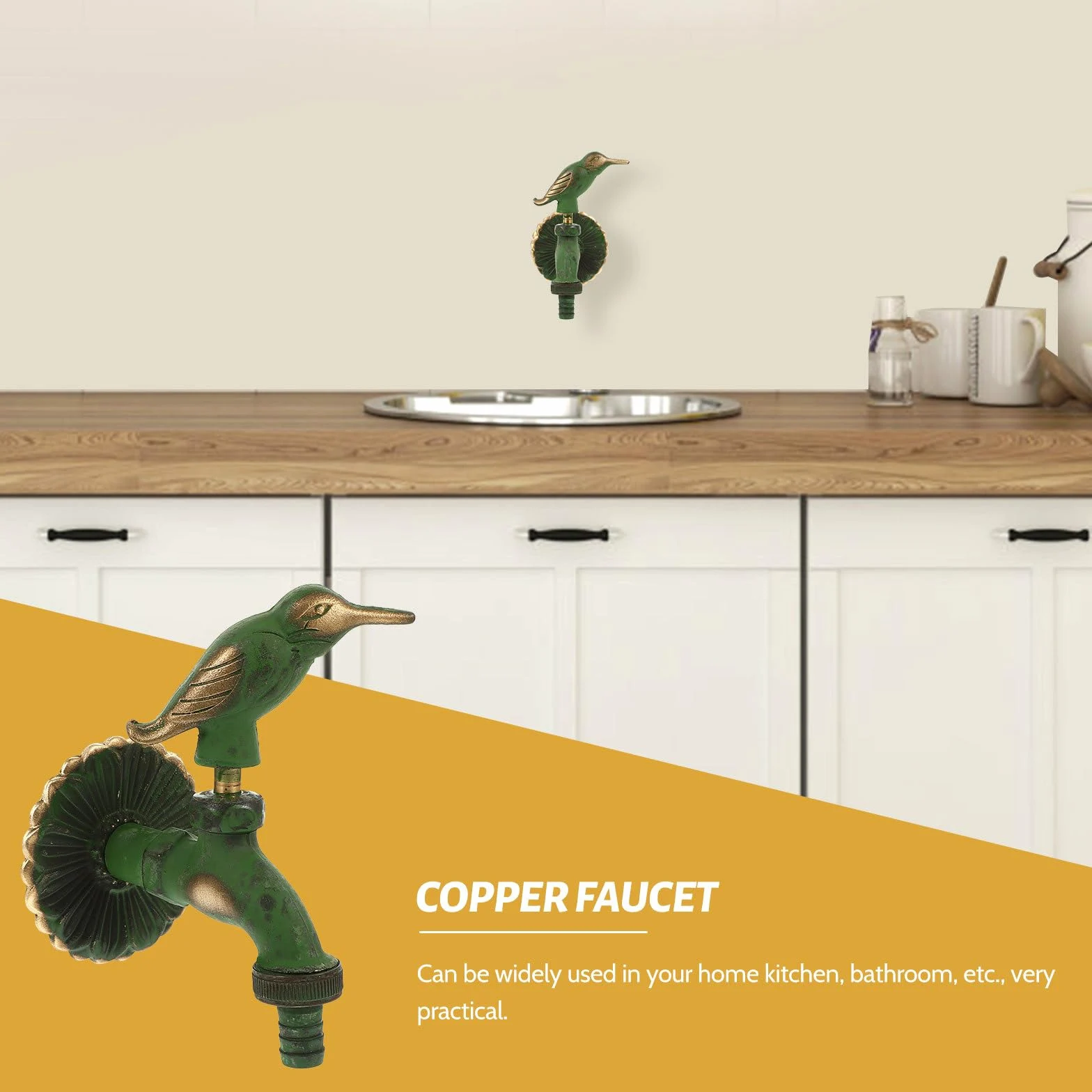 Grifo de Jardín de Cobre Diseño Antiguo y Forma de Animal para Montaje en Pared, Control Único y Estructura Estable, Adecuado para Fregona y Uso en Baño