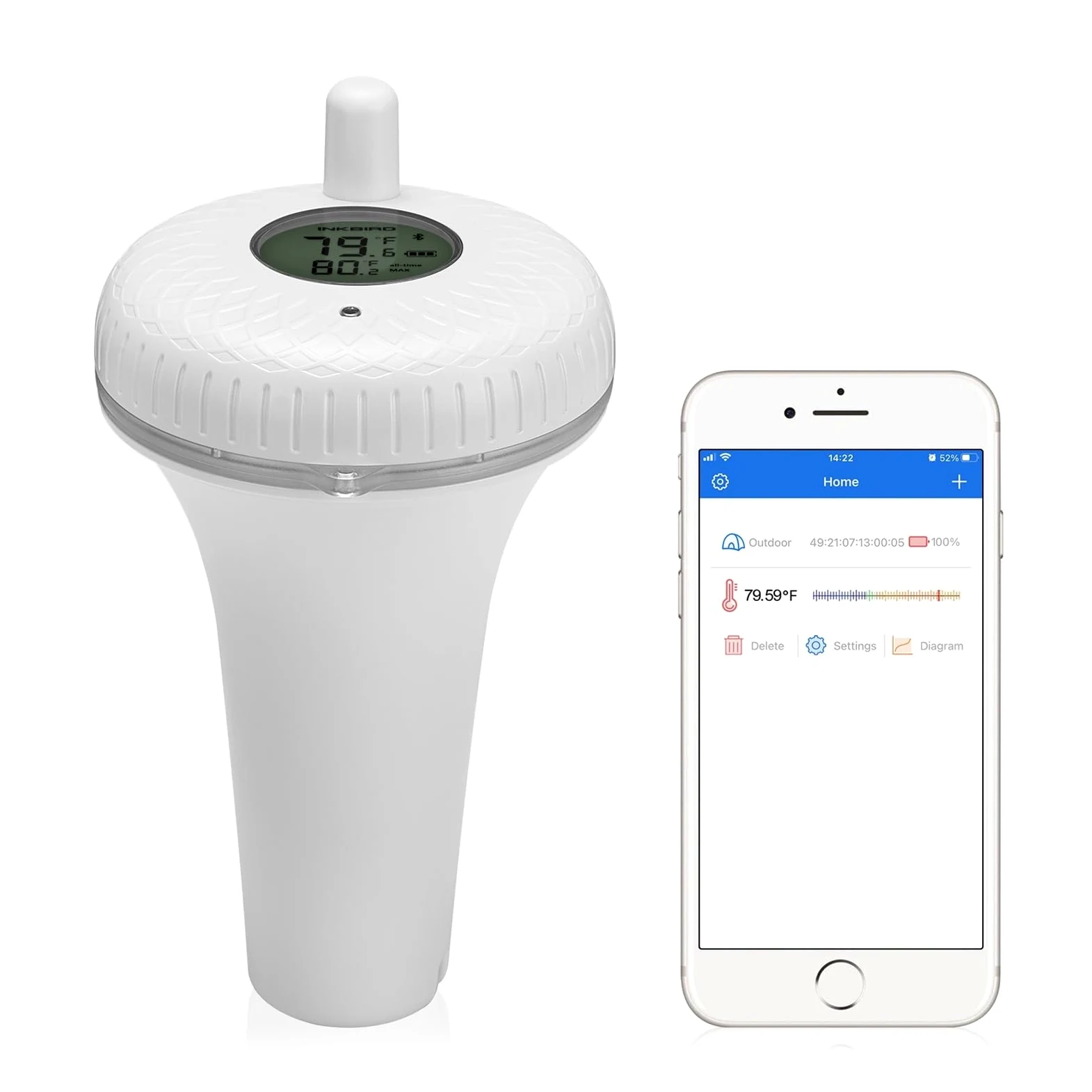 Termómetro de Piscina Flotante con Bluetooth, termómetro Digital Impermeable for Piscinas, acuarios, spas y estanques.(Normal Version)