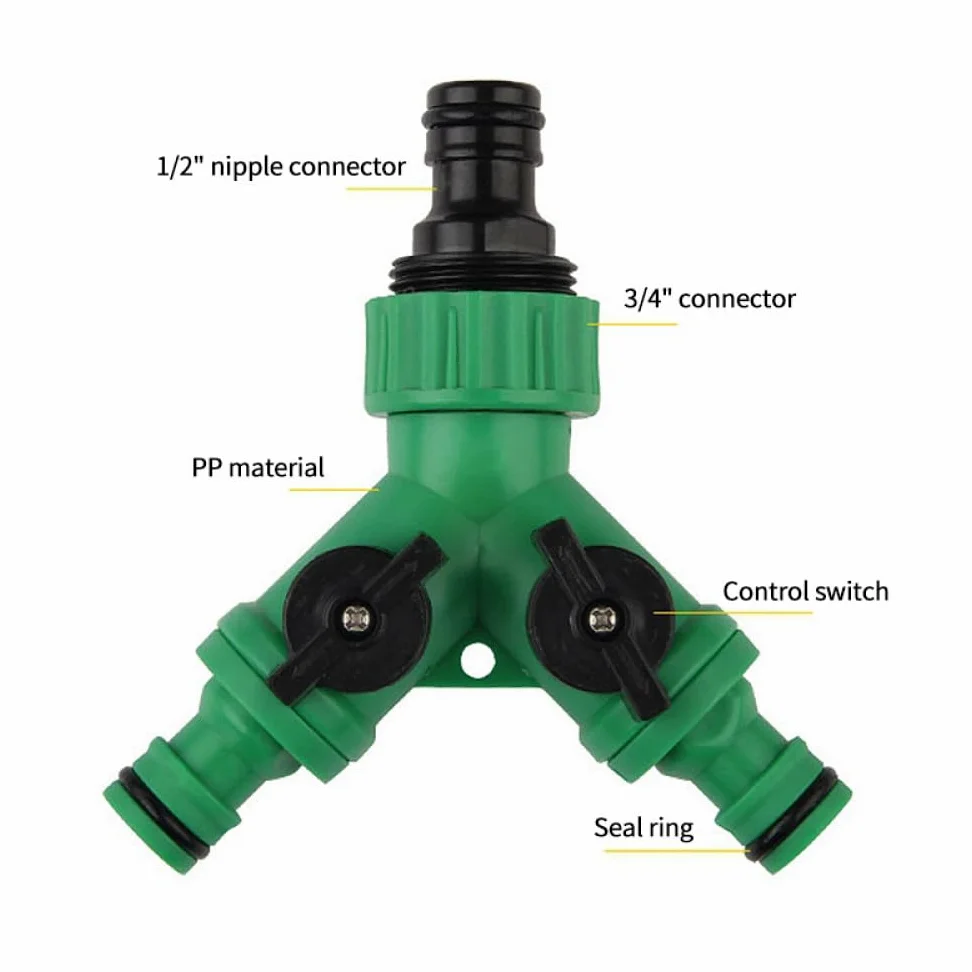 Conector en Y para manguera de jardín 1/2" 3/4" Kit de unión rápida de adaptador de grifo de 2 vías de rosca hembra con accesorios de divisor de agua de válvula de encendido/apagado, conector rá