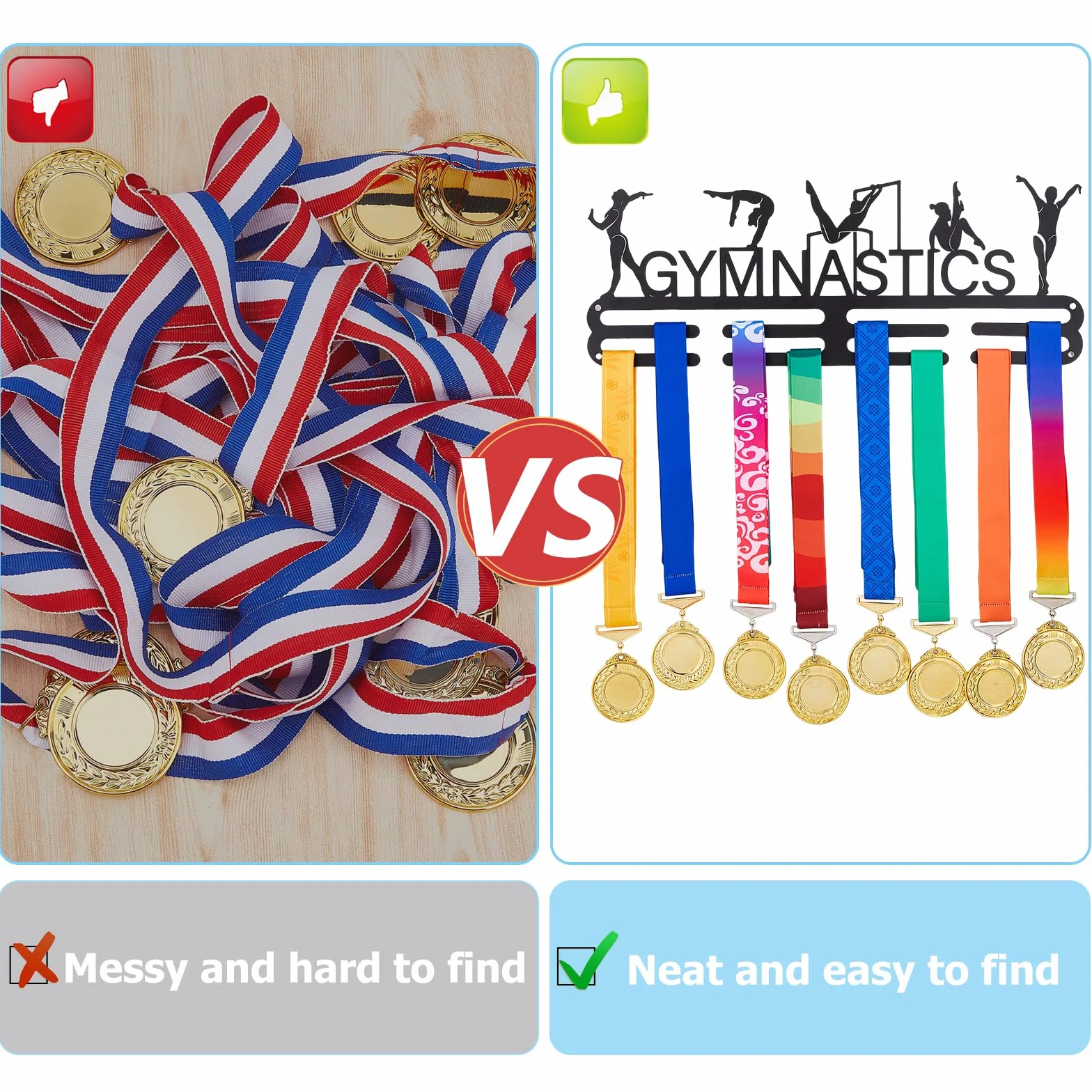 SUPERDANT Porta Medallas de Gimnasia 40x15CM Soporte para Colgar Medallas