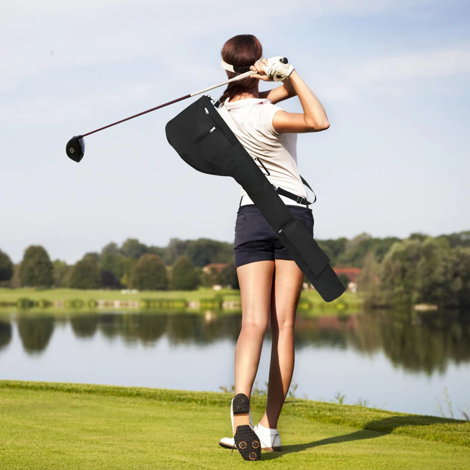 Bolsa de Viaje Pequeña y Ligera para Palos de Golf - Portátil, Plegable - Capacidad 8-10 Palos