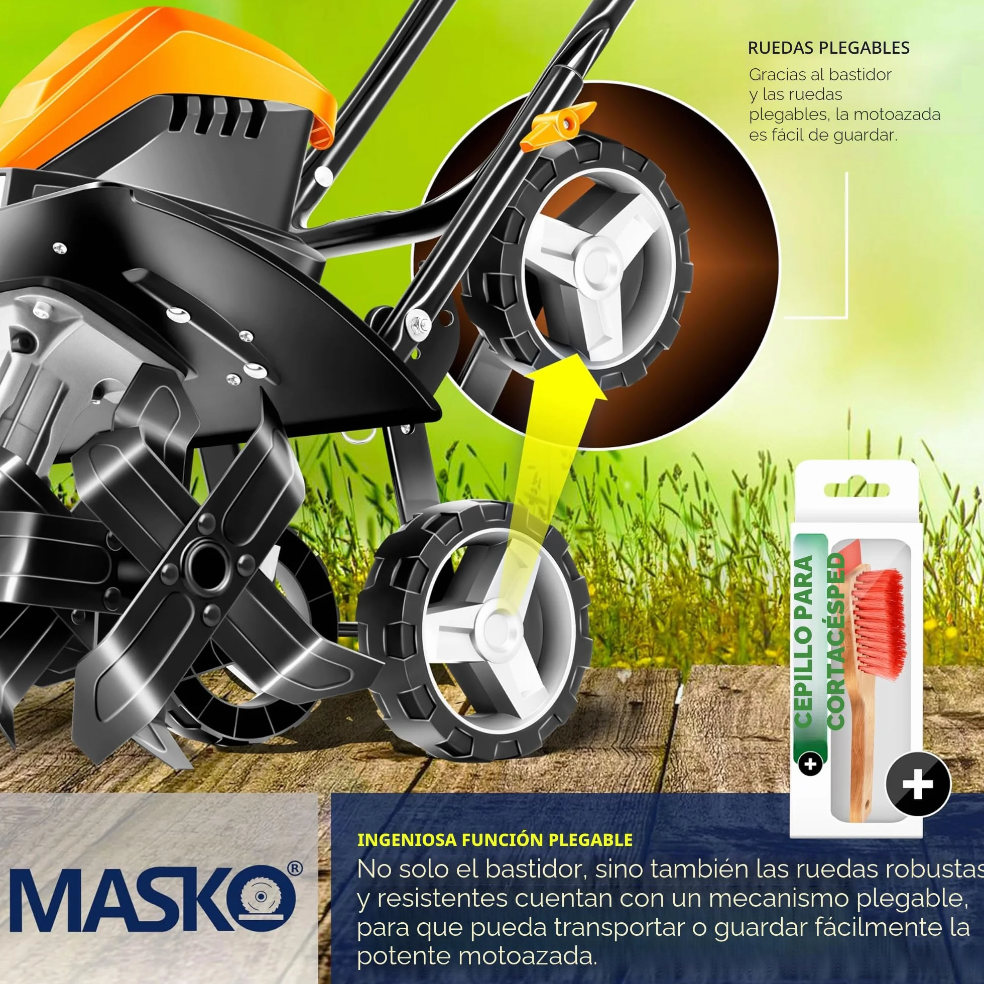 MASKO® Azada con Motor eléctrico 1500W | 40 cm de Ancho de Trabajo 20 cm de Profundidad de Trabajo | Azada del Suelo | Cultivador de jardín | Azada eléctrica | Carcasa metálica, Naranja