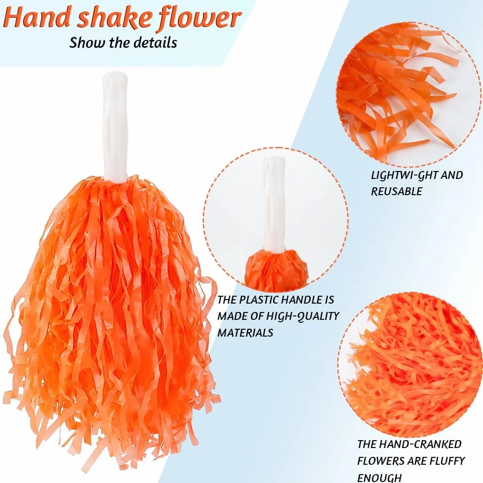 Pompones de plástico para animadoras, Paquete de 12, Naranja