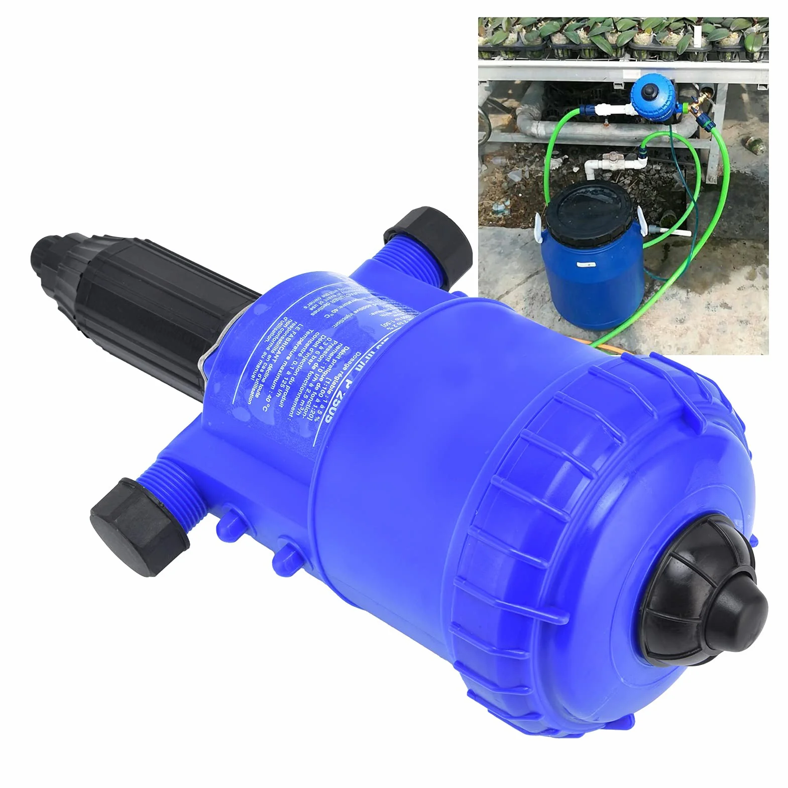 Inyector de Fertilizante 0,2-2%, Bomba Dosificadora Accionada por Agua G3/4 a G1 Rosca Macho Dispensador Automático de Dosificador de Líquido Químico para la Industria de Riego