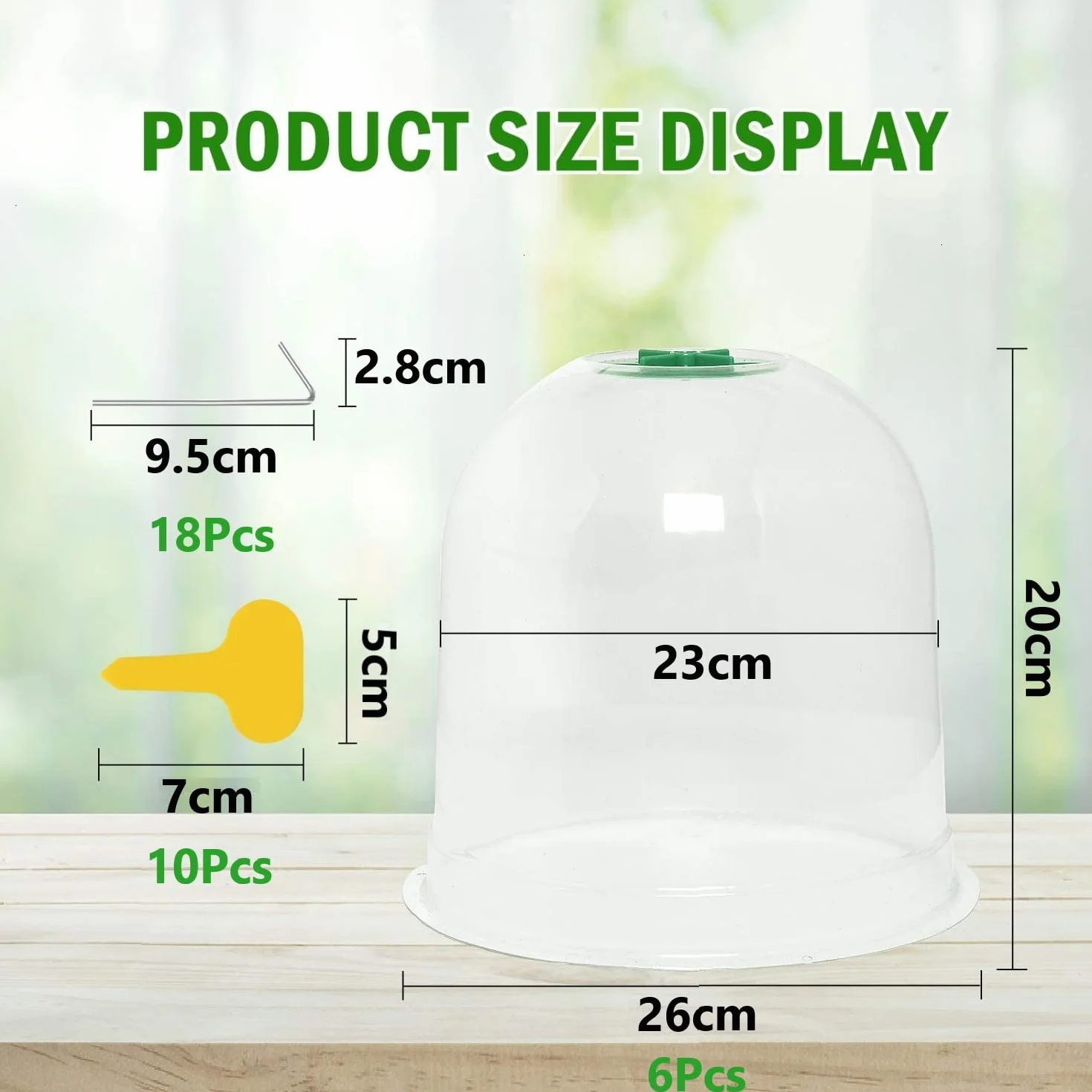 LATERN 6 Piezas Campana de Plantas de Jardín, 26cm x 20cm Cubierta de Campana de Cúpula de Planta Mini Invernadero de Plástico Reutilizable - con 10 Etiquetas para Plantas, 18 Clavijas de Seguridad