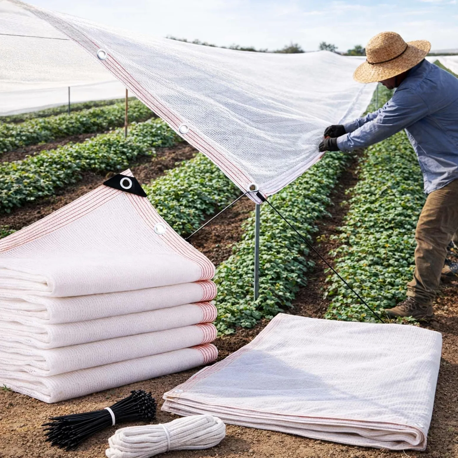 Red solar de jardín 50 % blanca, lona de malla resistente a los rayos UV de 26 x 66 pies con ojales para invernadero, patio, toldo, cubierta transpirable para plantas y