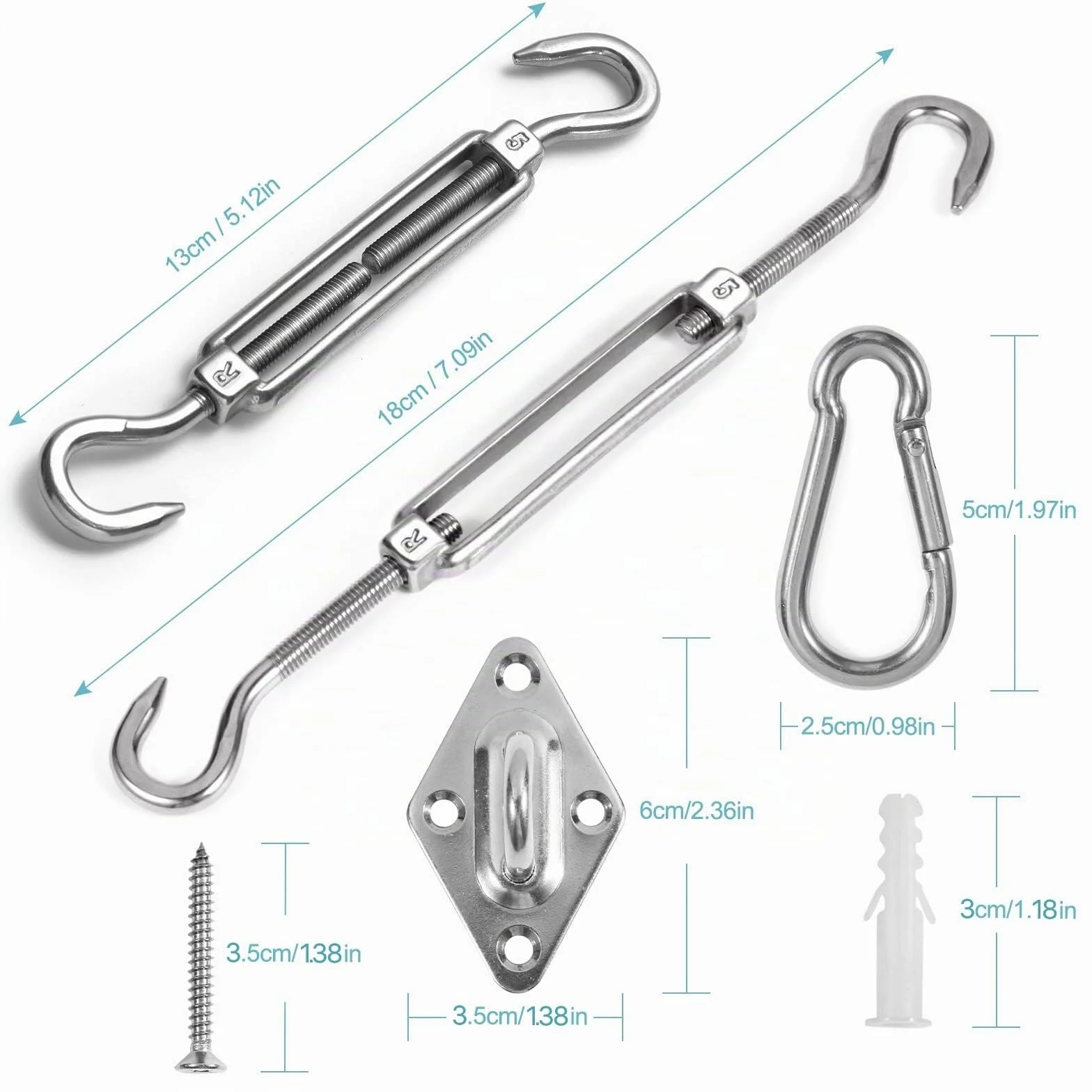 HOMPER Juego de Accesorios para toldos, Juego de herrajes de Acero Inoxidable para Trabajo Pesado con sombrilla Sun Shade para triángulo y escuadra, Accesorios de fijación de Vela Sun Shade
