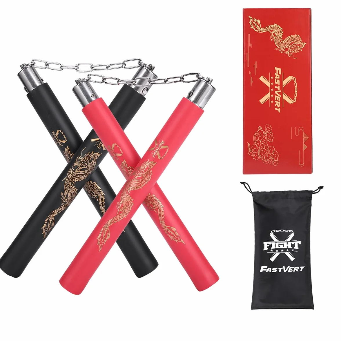 Nunchakus de entrenamiento de espuma para principiantes y niños, 2 pares, palos gruesos con cadena giratoria de acero
