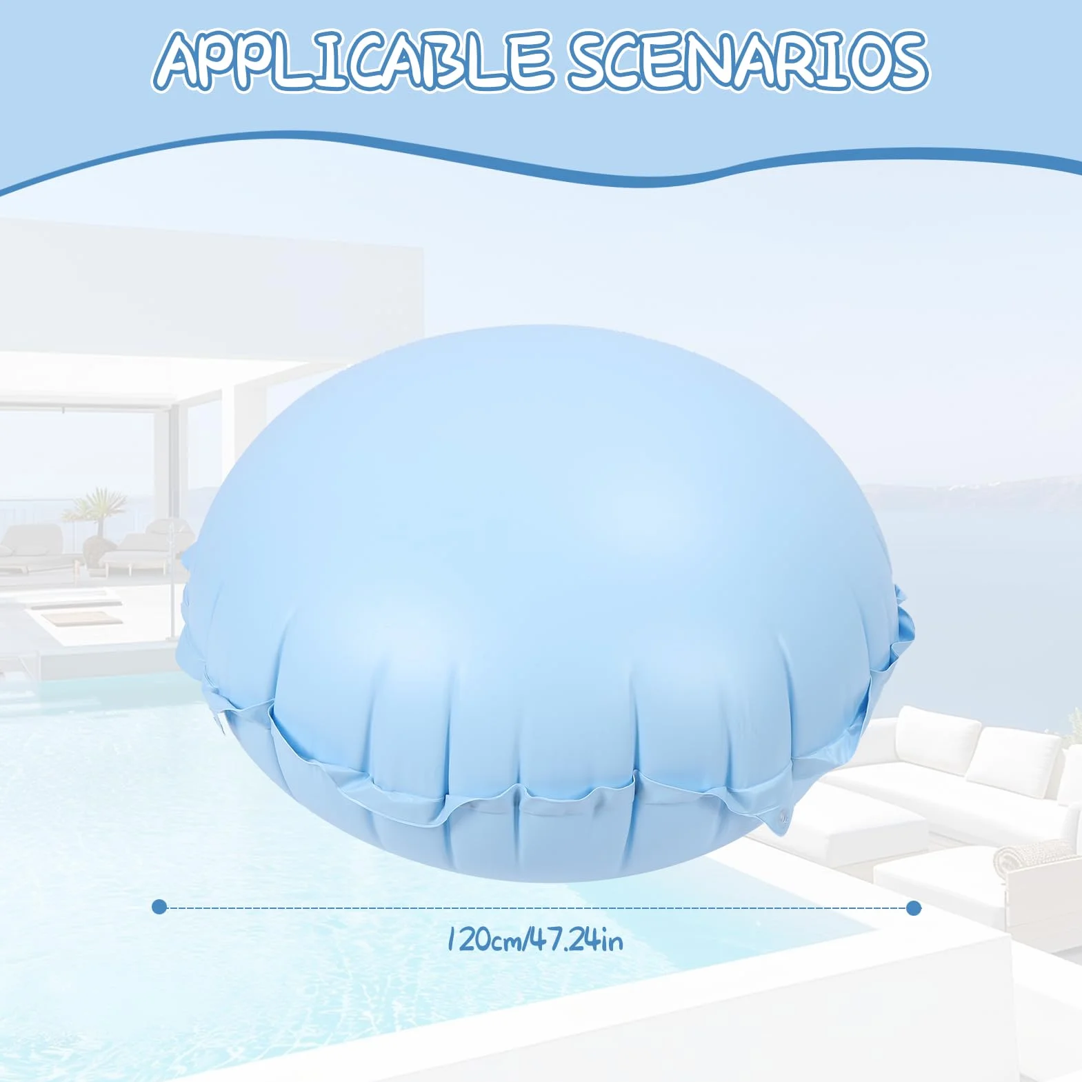 Cojín de invierno grueso de PVC para piscina, tamaño XXL, 120 x 120 cm, impermeable, forma redonda, almohada de aire para piscina, accesorios inflables con válvula de seguridad