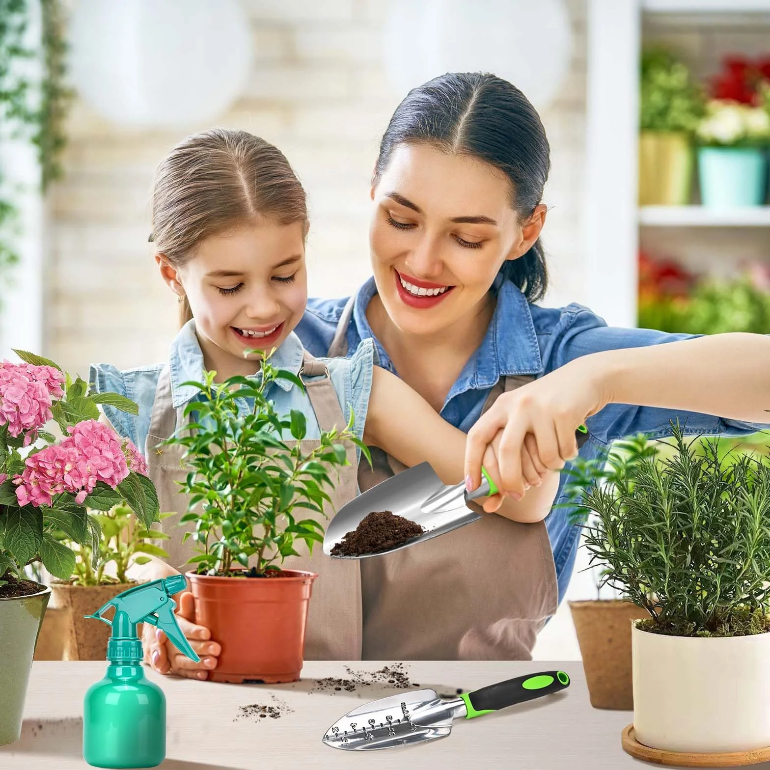 Mactoou Kit Jardineria, 12 Piezas Juego de Herramientas de jardinería con Pala Jardineria, Estera de Jardinería, Bolso de Jardín, Regalos de Jardinería para Mujeres y Hombres