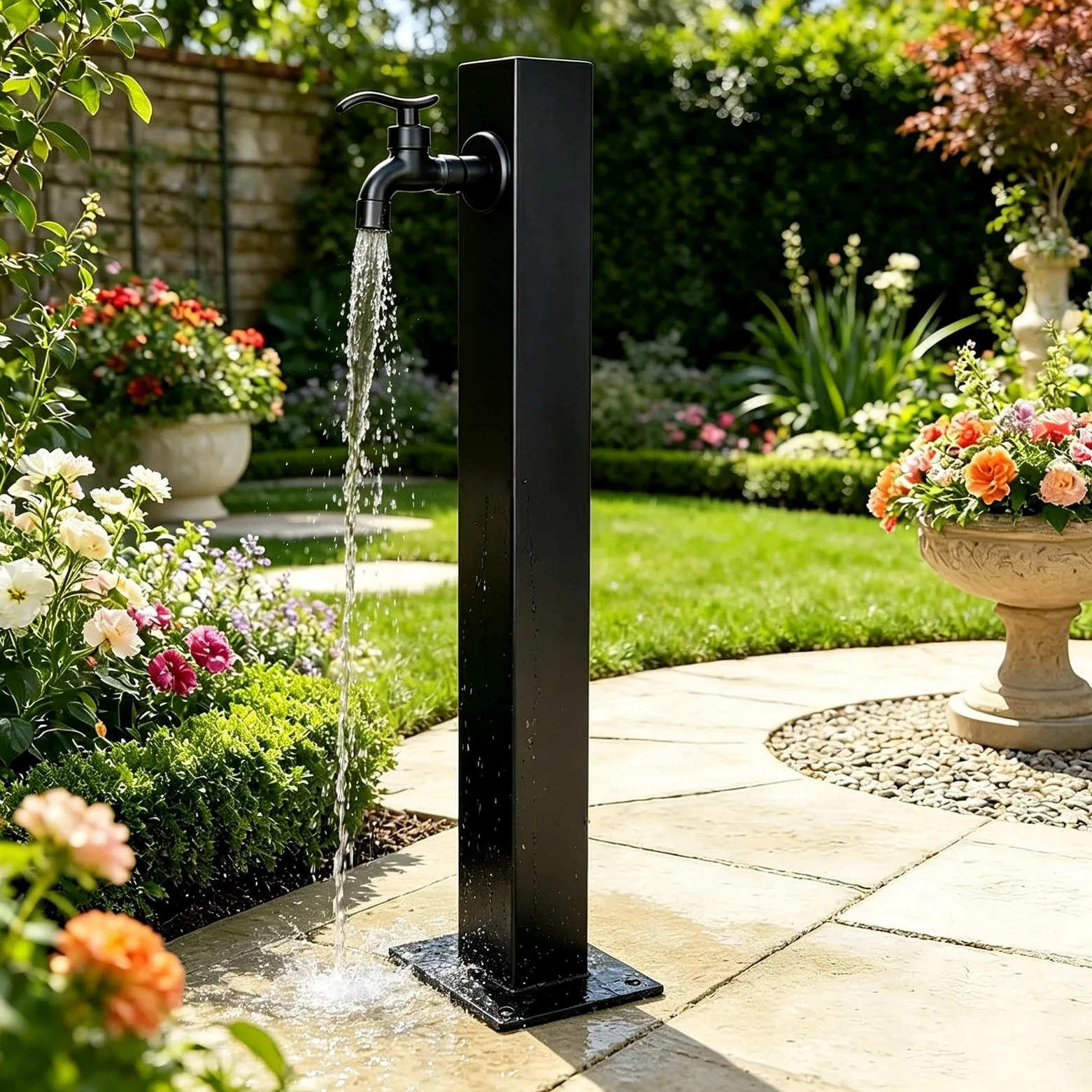 Columna de agua para exterior con grifo, grifo de jardín de acero inoxidable 304 con soporte para manguera, grifos para patio resistente a la congelación y al óxido(Height: 95cm/37.4in)