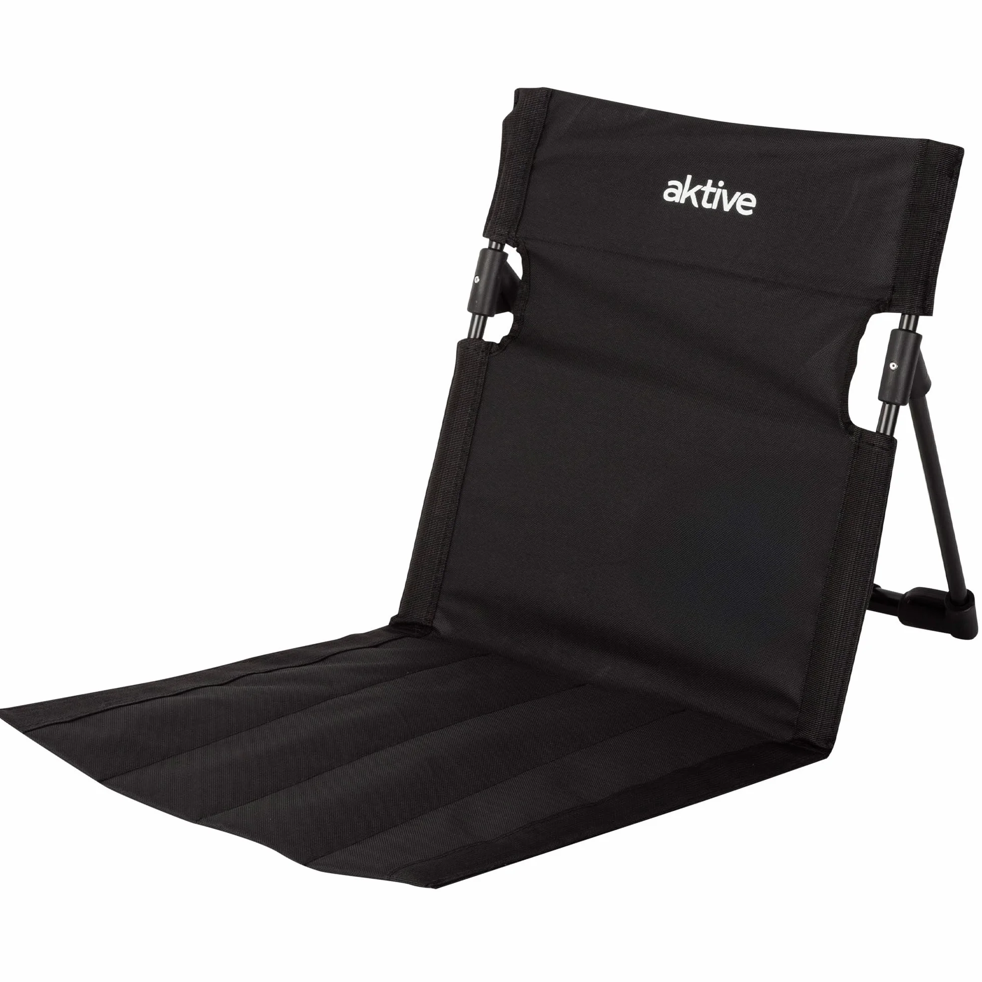 AKTIVE Silla Plegable de Suelo Negra con Respaldo Ajustable y Funda de Transporte, Estructura de Acero y Tejido Oxford, Ligera y compacta, para Camping, Playa y Exteriores (62459)