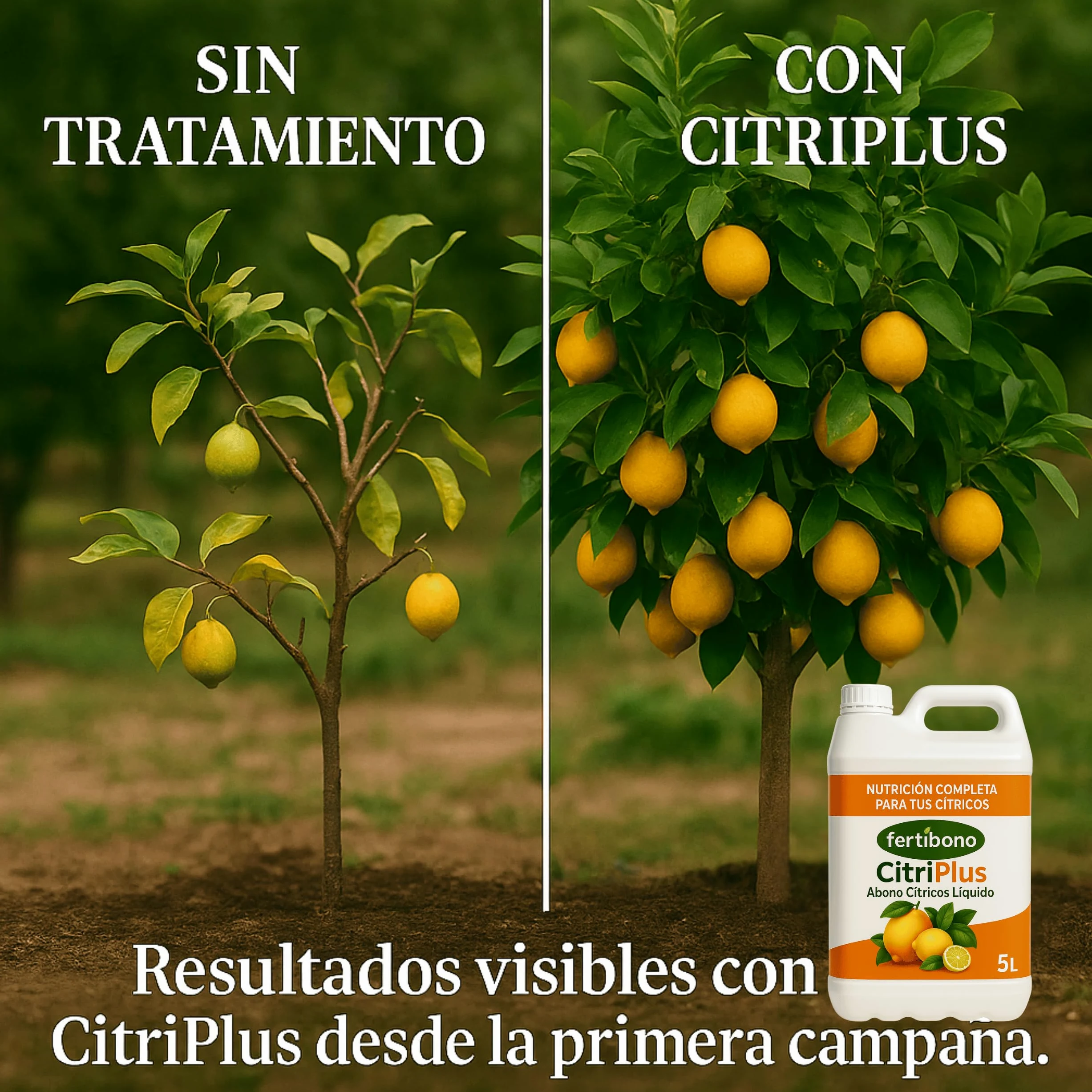 Fertibono CitriPlus Abono Cítricos 5L Rico en Hierro Zinc Calcio Manganeso Magnesio AminoAcidos NPK Ecológico Residuo Cero