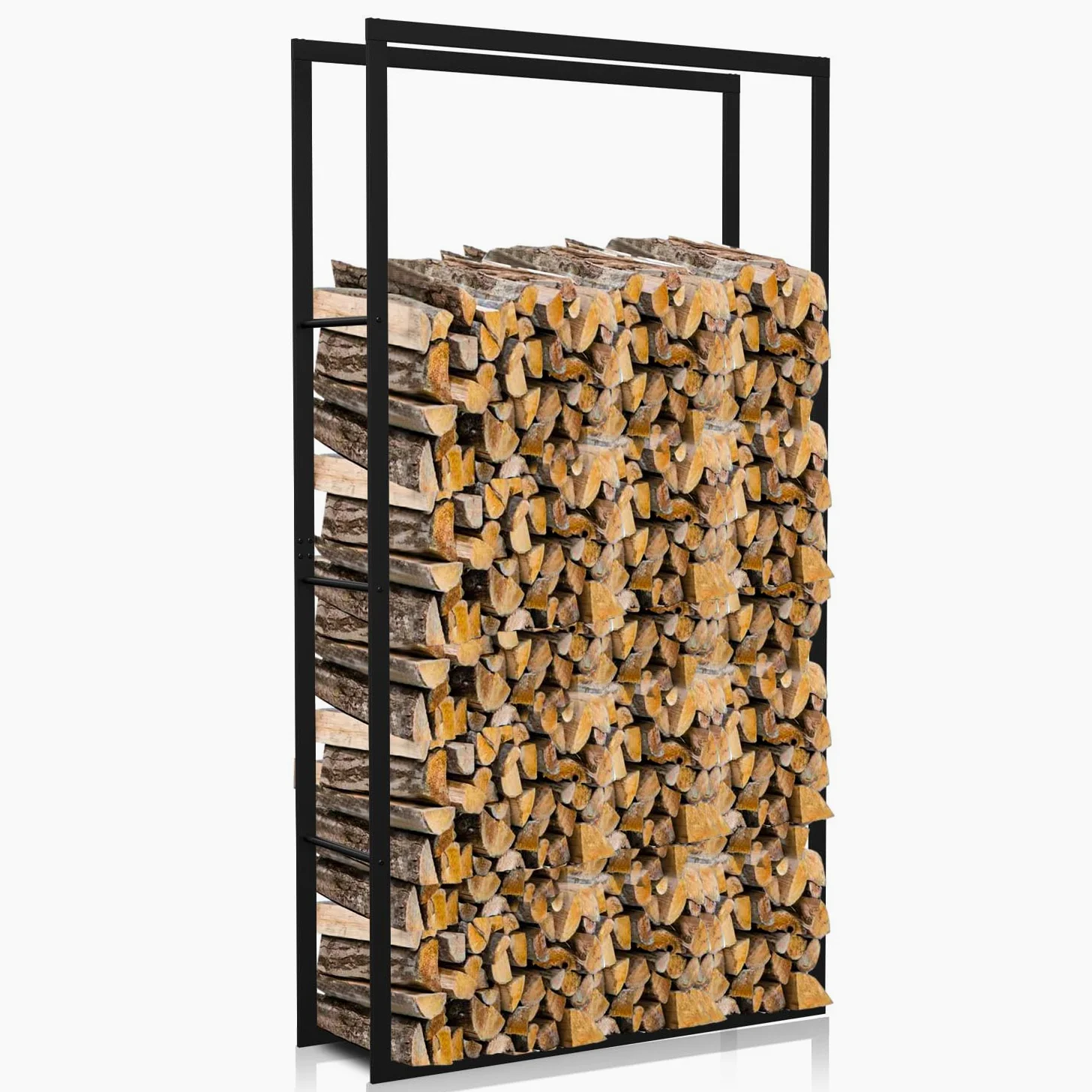 Estantería de metal colgante para leña interior y exterior, color negro, para guardar leña, almacenamiento de leña, soporte para interior (negro, 150 x 80 x 25 cm)