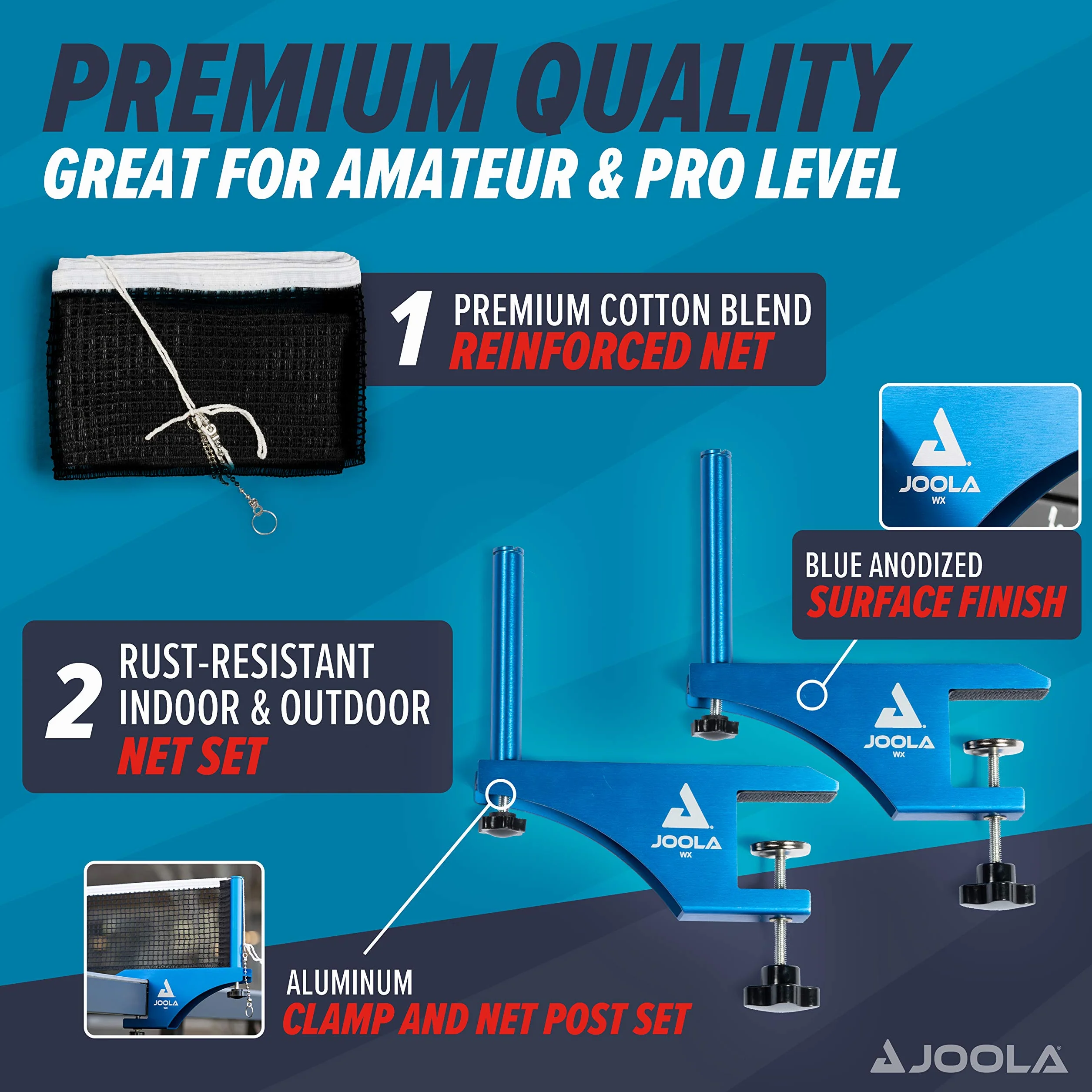 JOOLA Red de Tenis de Mesa Profesional con Poste de Aluminio, 182,88 cm, Sistema de Tensión Ajustable, para Interiores y Exteriores