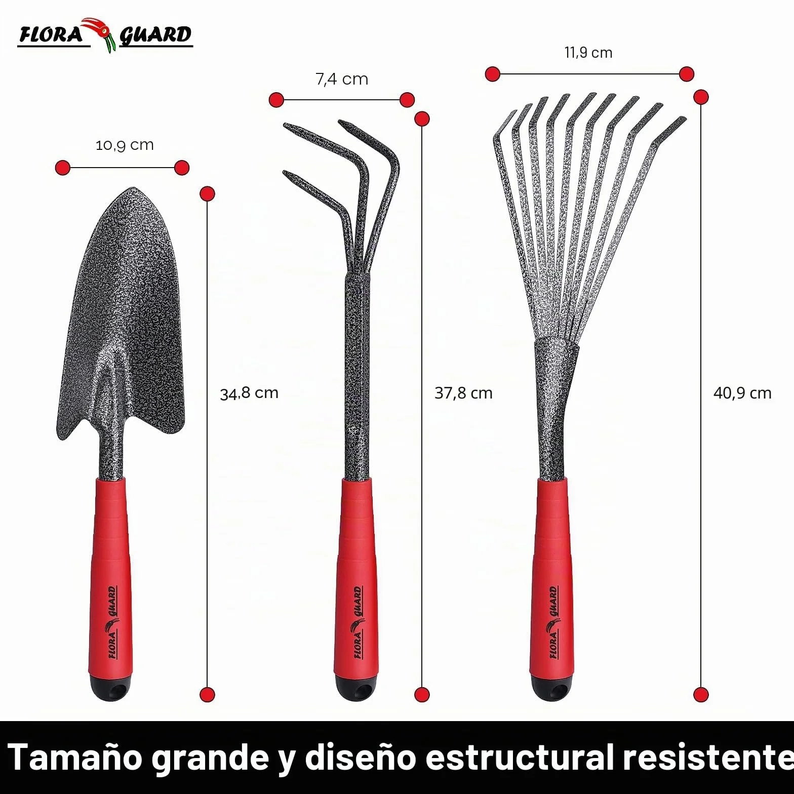 FLORA GUARD Juego de Herramientas de jardín, 6 Piezas, Herramientas manuales de jardín Grandes, Resistentes y duraderas, Herramientas clásicas para Plantar y Mantener su jardín