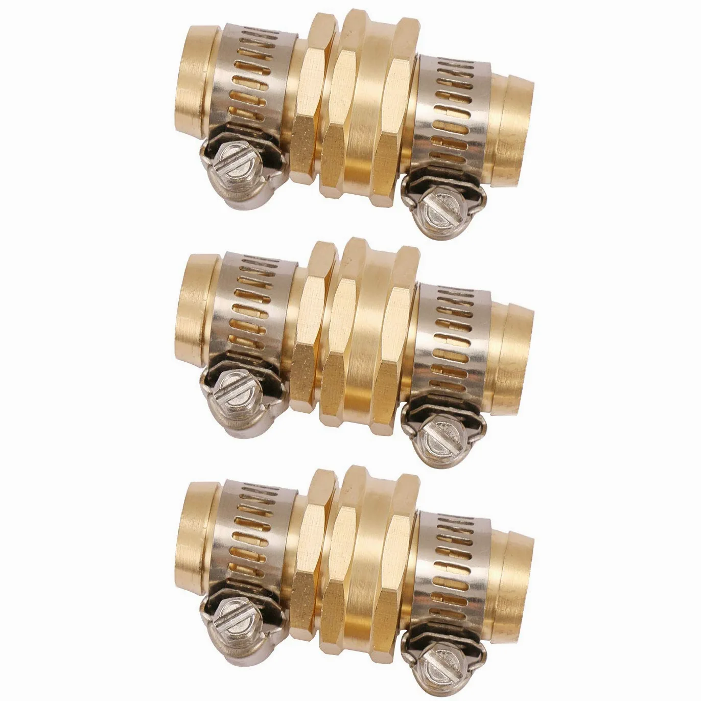 Conector de manguera de jardín de latón macizo con abrazaderas de acero inoxidable, accesorios de manguera de jardín macho y hembra, 3 juegos (3/4")