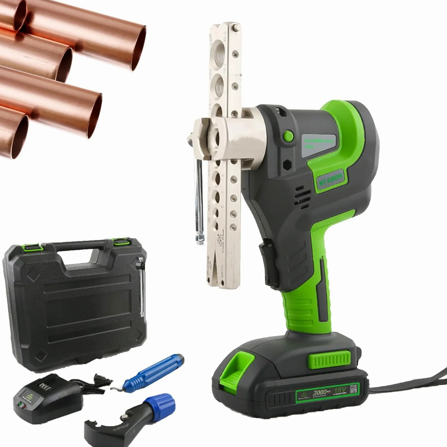 Abocardador eléctrico, abocardador Simple de Tubo excéntrico Recargable de 45°, Kit de abocardador de Tubos de Cobre con batería, métrico/Pulgada 2 en 1