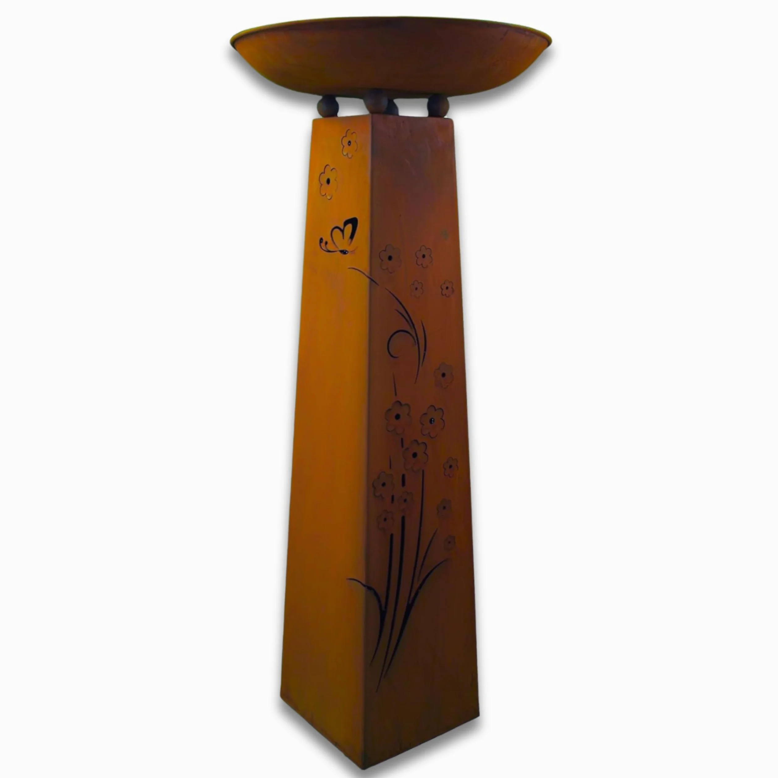 Columna de Flores Jardín, Rostsäule con Nombres, Patina Columna con Cuenco